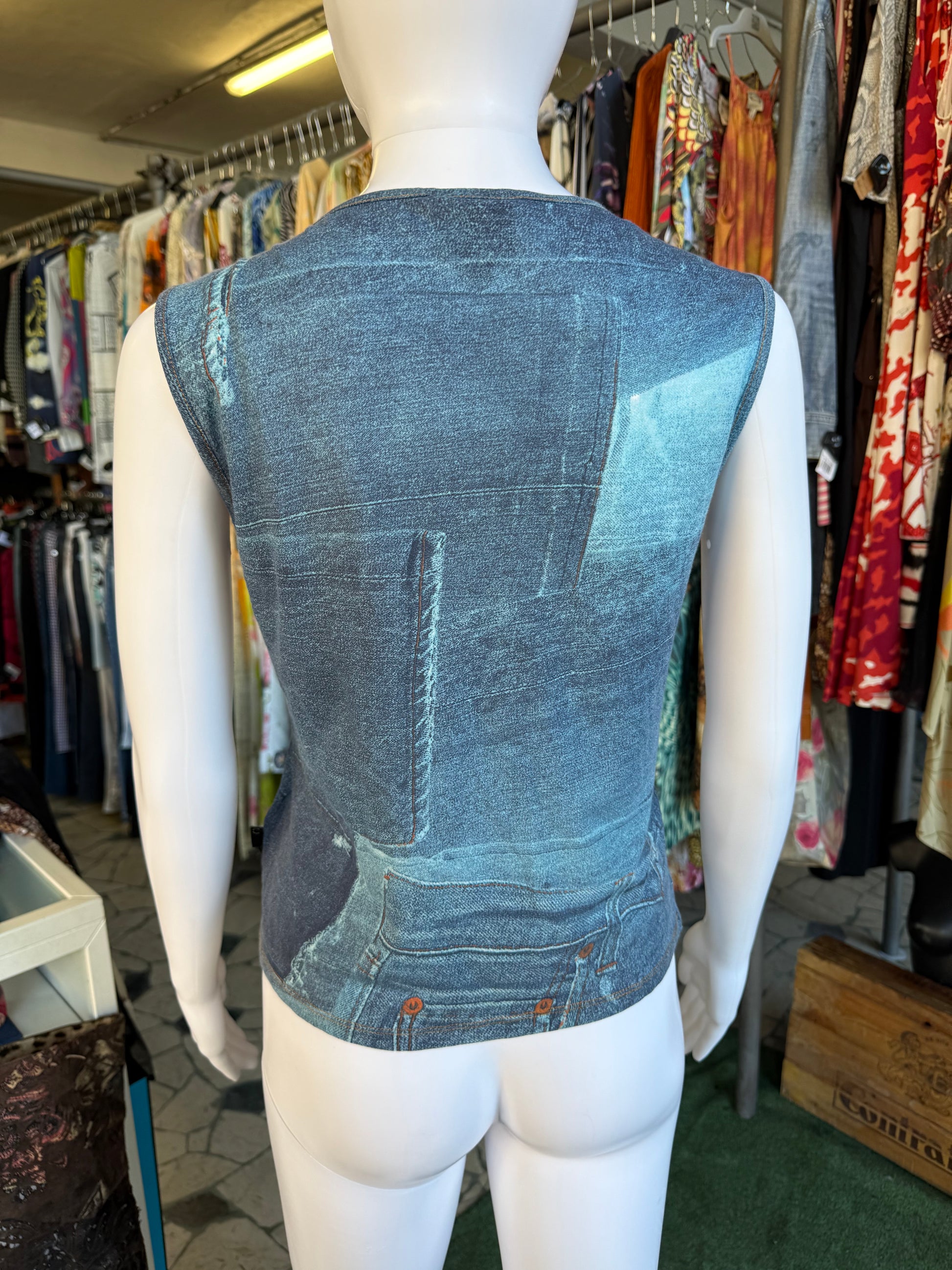 Top Roberto Cavalli stampa denim 90s