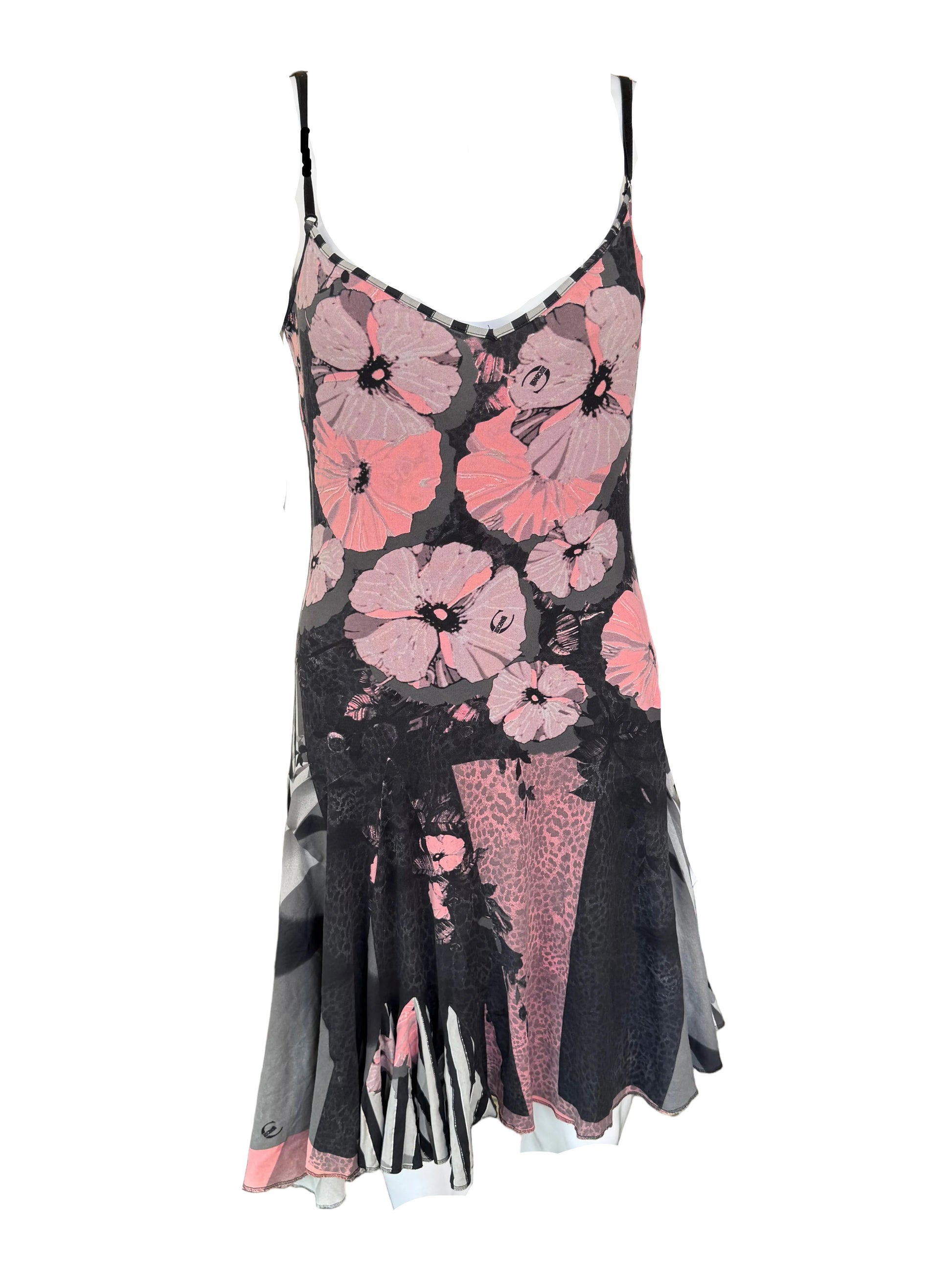 Abito Roberto Cavalli fiori e righe 2000s