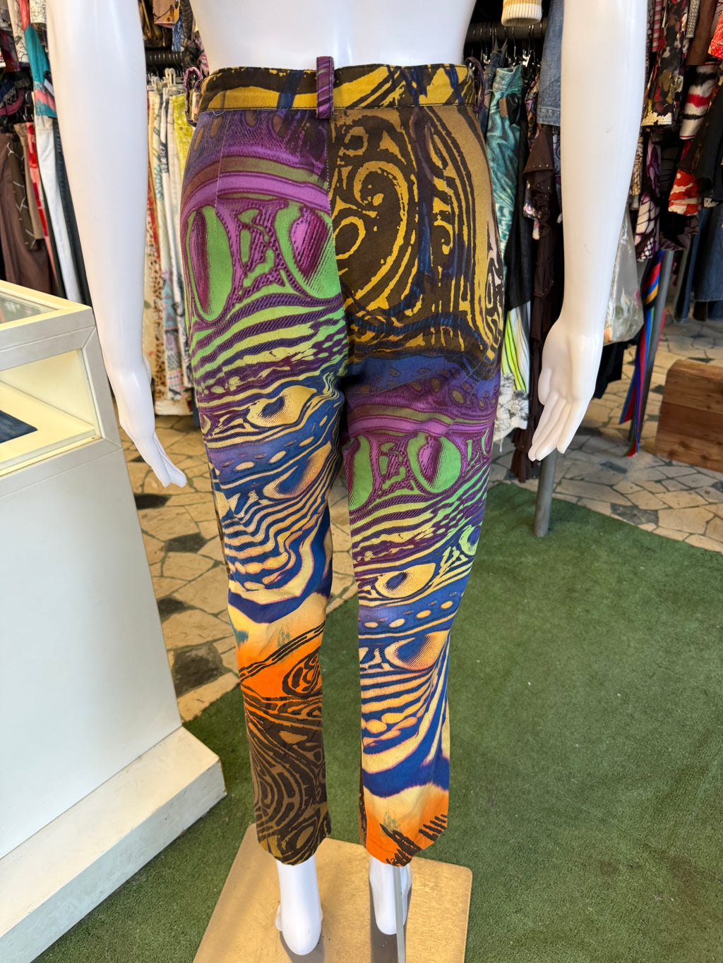 Jeans leggero Gai Mattiolo fantasia colorata impronta digitale 00s
