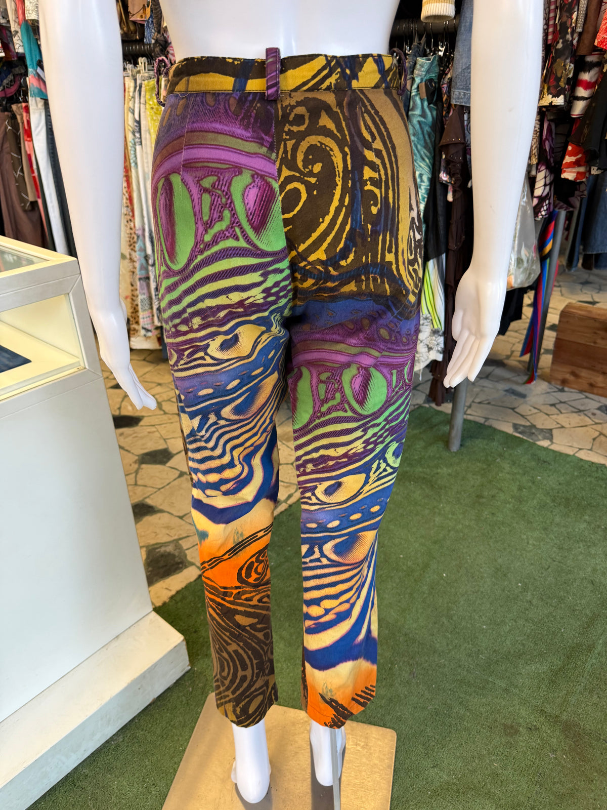 Jeans leggero Gai Mattiolo fantasia colorata impronta digitale 00s
