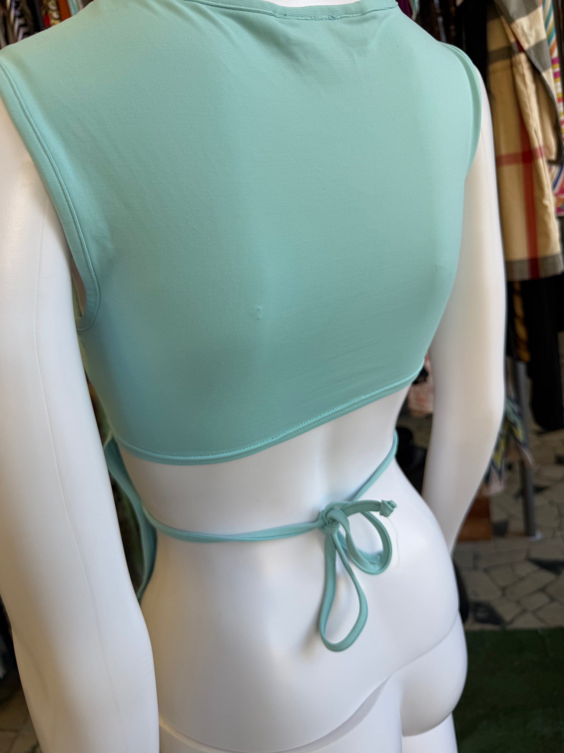 Top Prada schiena scoperta azzurro 90s