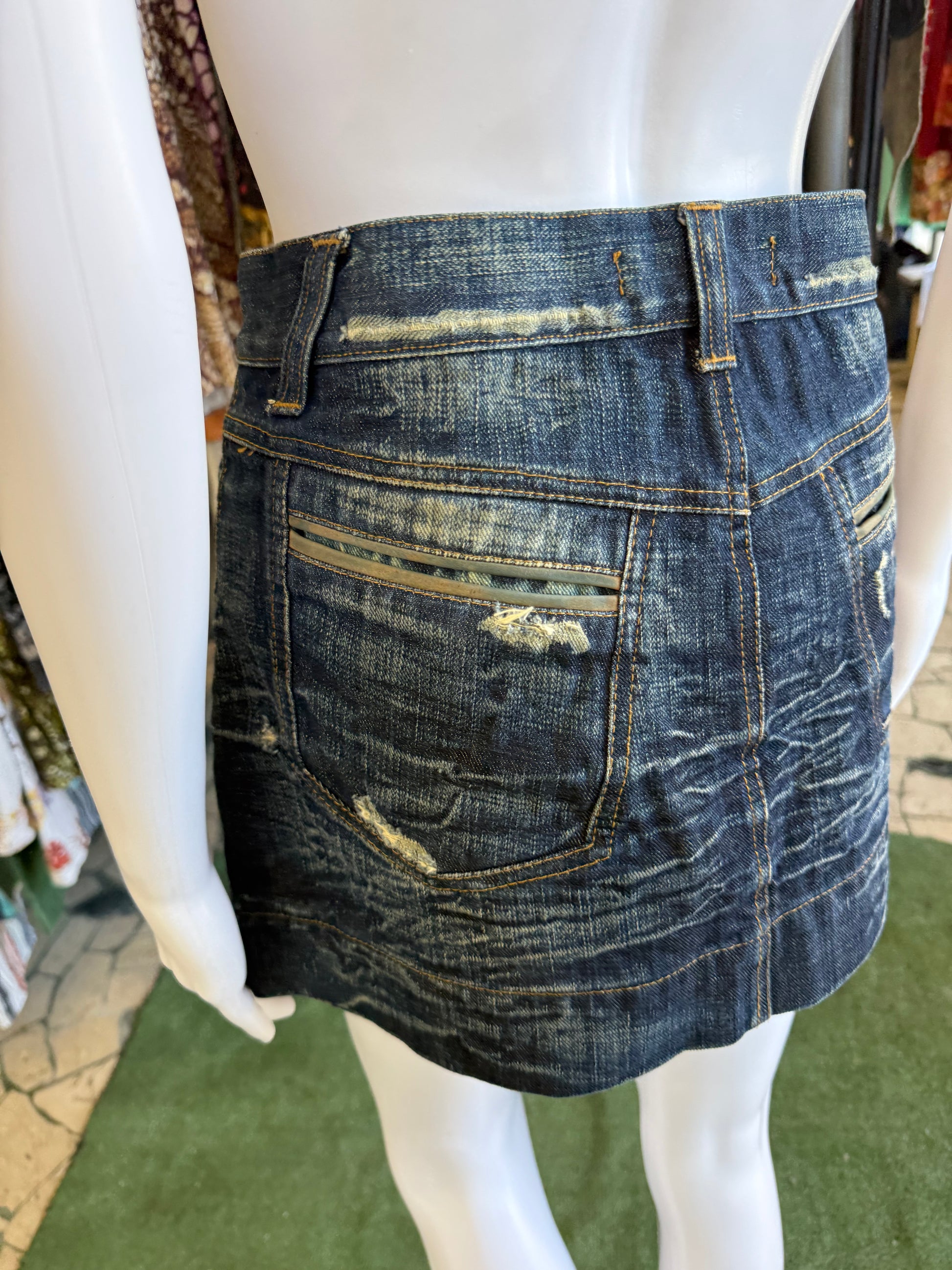 Mini gonna Roberto Cavalli pelle e denim Y2K 00s