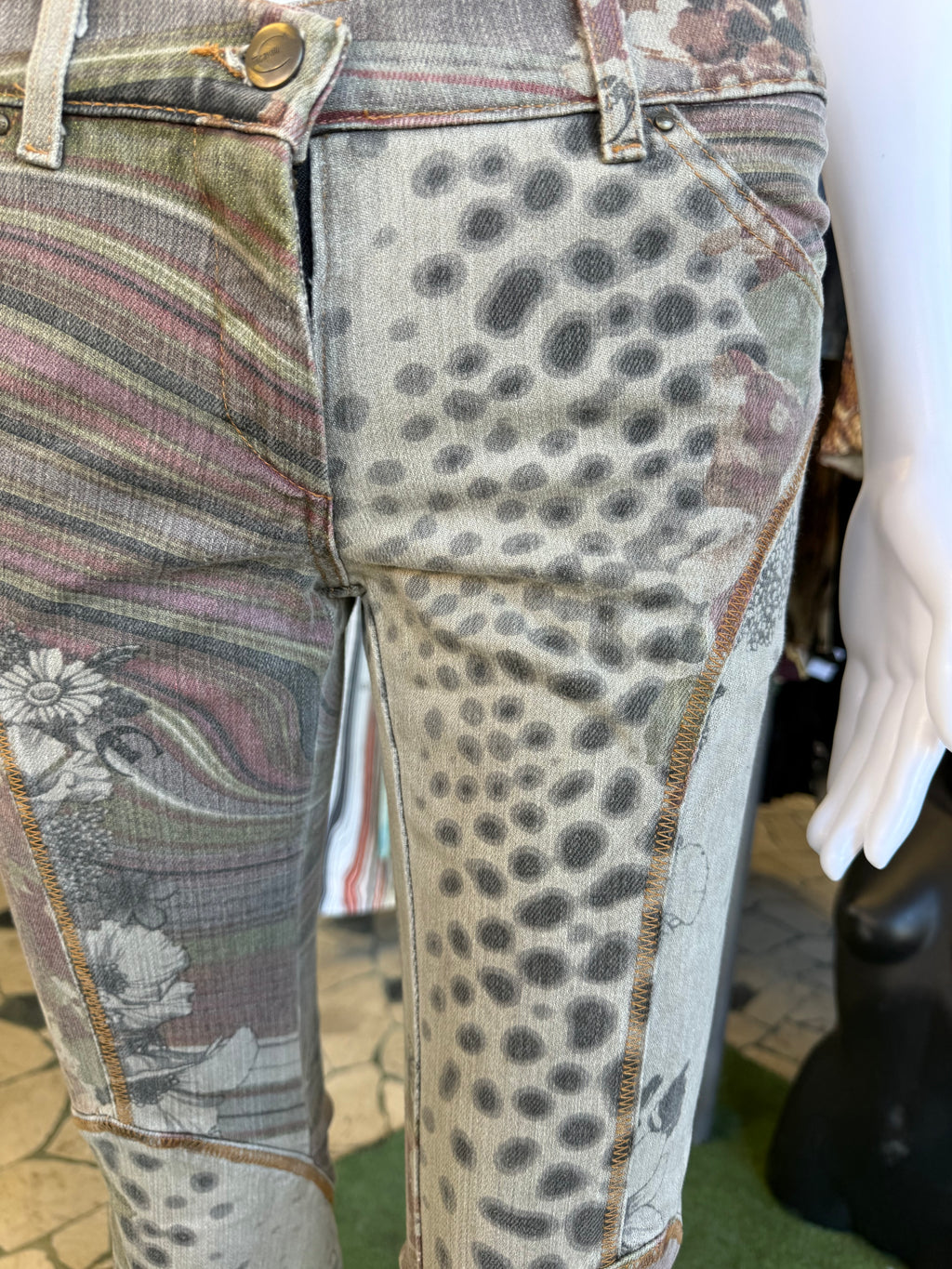 Jeans Roberto Cavalli fiori e leopardo zampa 2000s