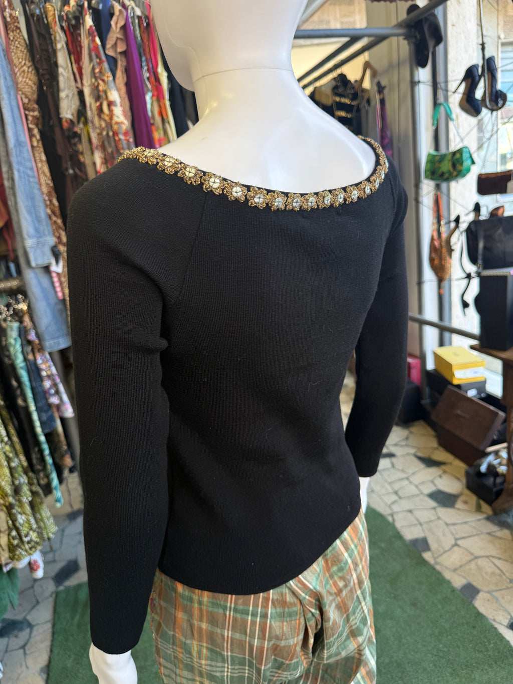 Top Blumarine ricamato pelle e lana 00s