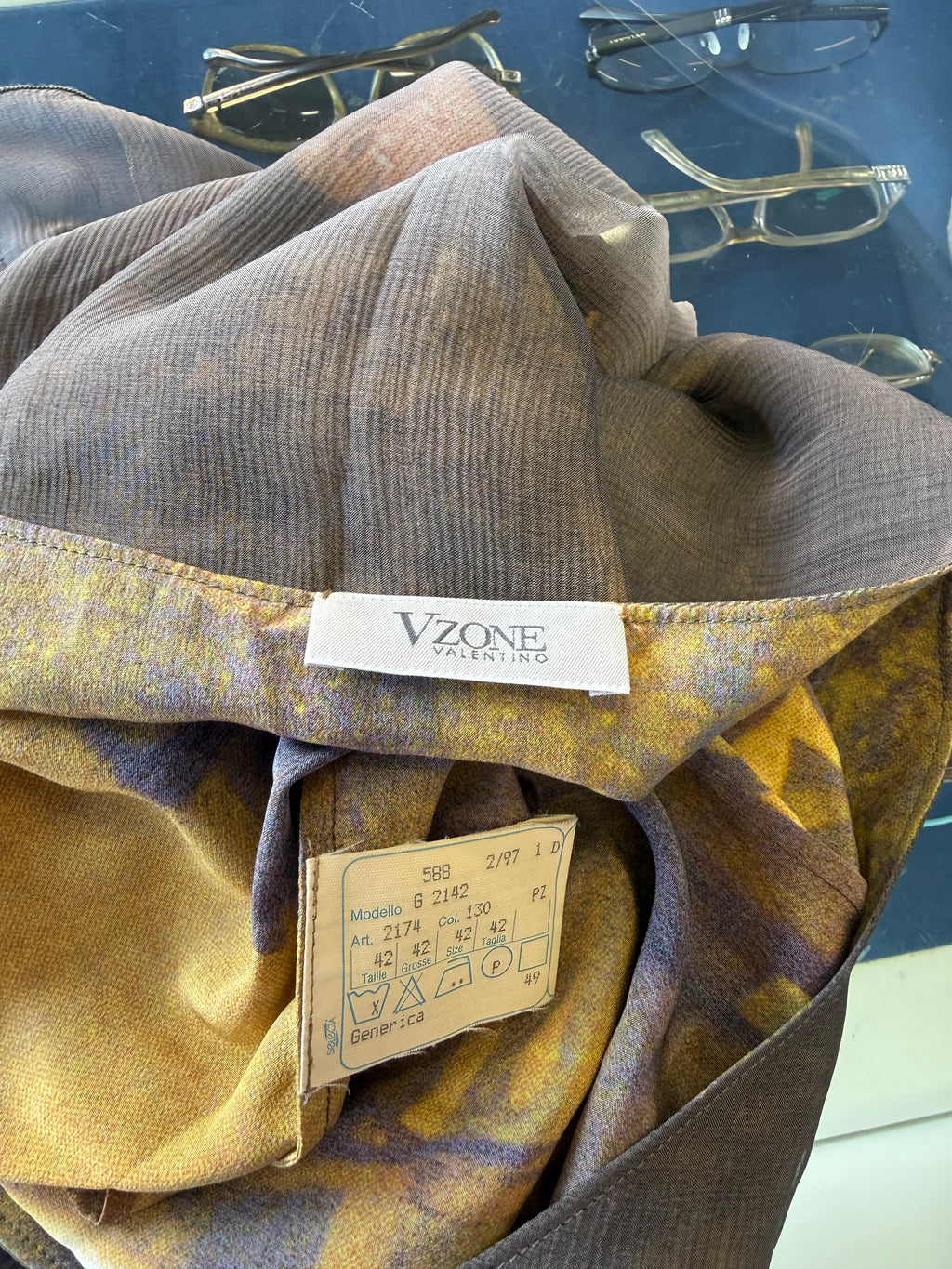 Top Valentino Garavani Vzone quadro rinascimentale in 100% organza di seta primi anni 90