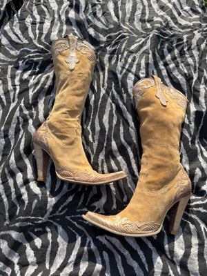 Stivali Texani cowboy pelle scamosciata e pitone