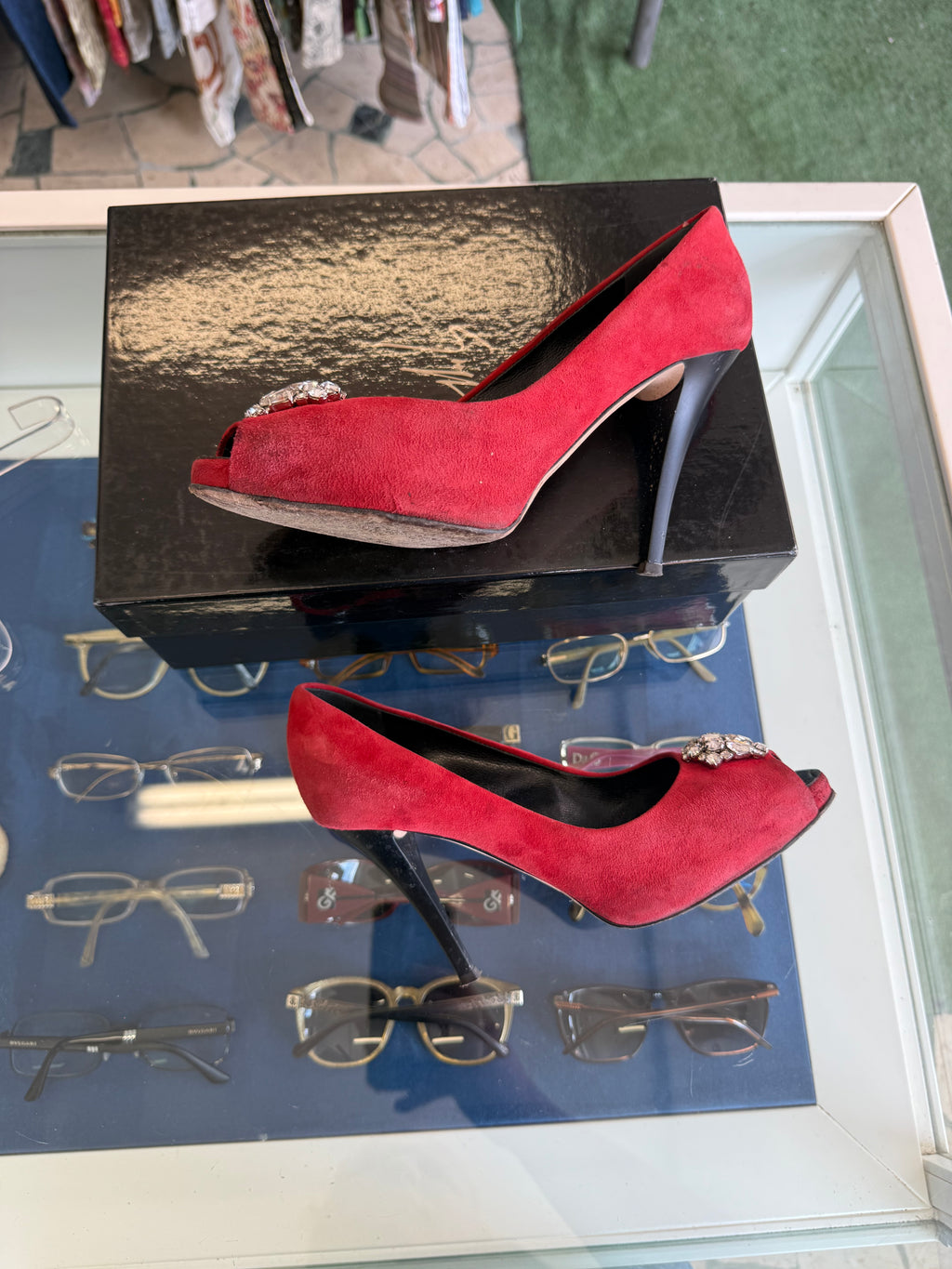 Tacchi Giuseppe Zanotti cristalli rosso 2010s