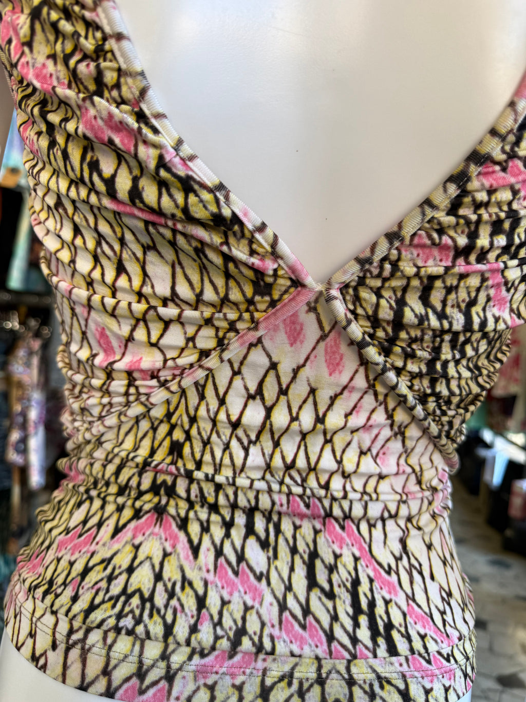 Top Roberto Cavalli squame gialle 00s