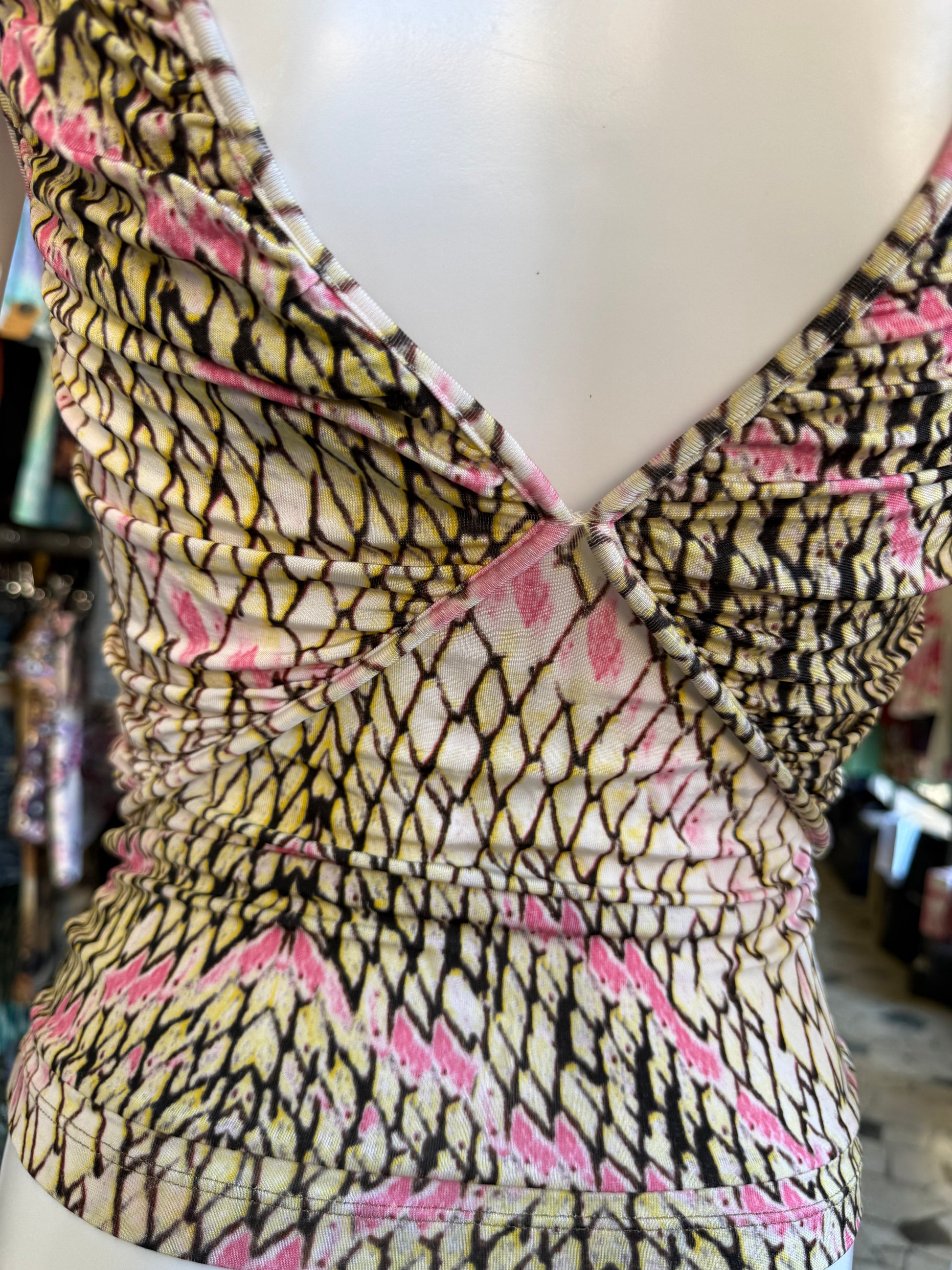 Top Roberto Cavalli squame gialle 00s