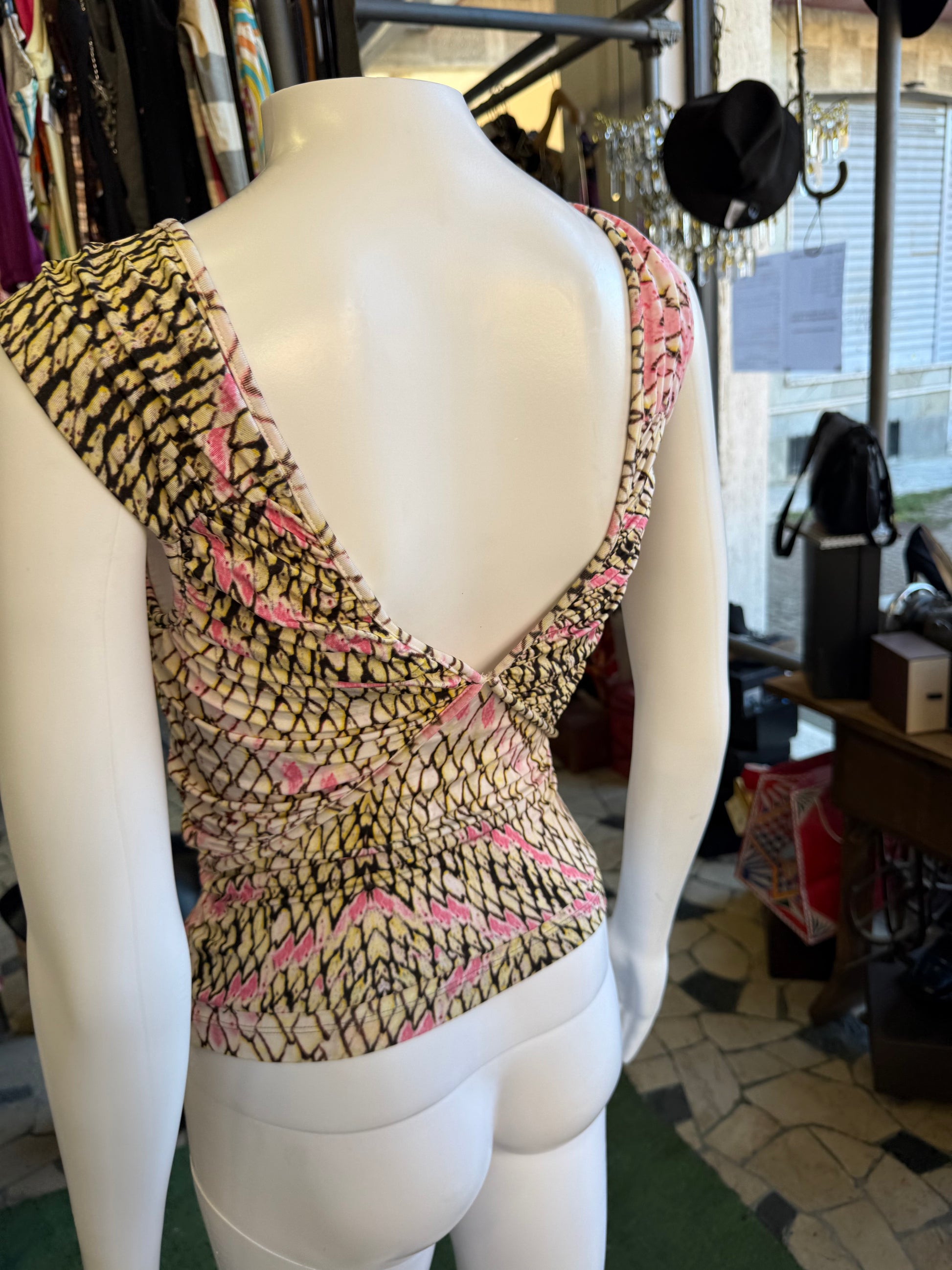 Top Roberto Cavalli squame gialle 00s