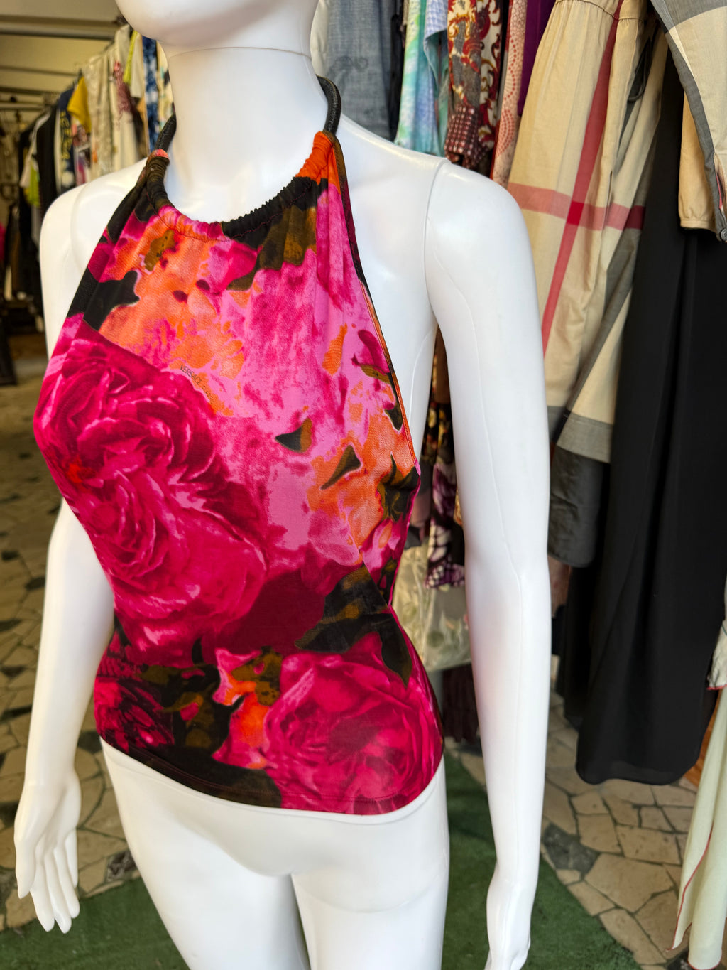 Top Versace fiori con collana 90s