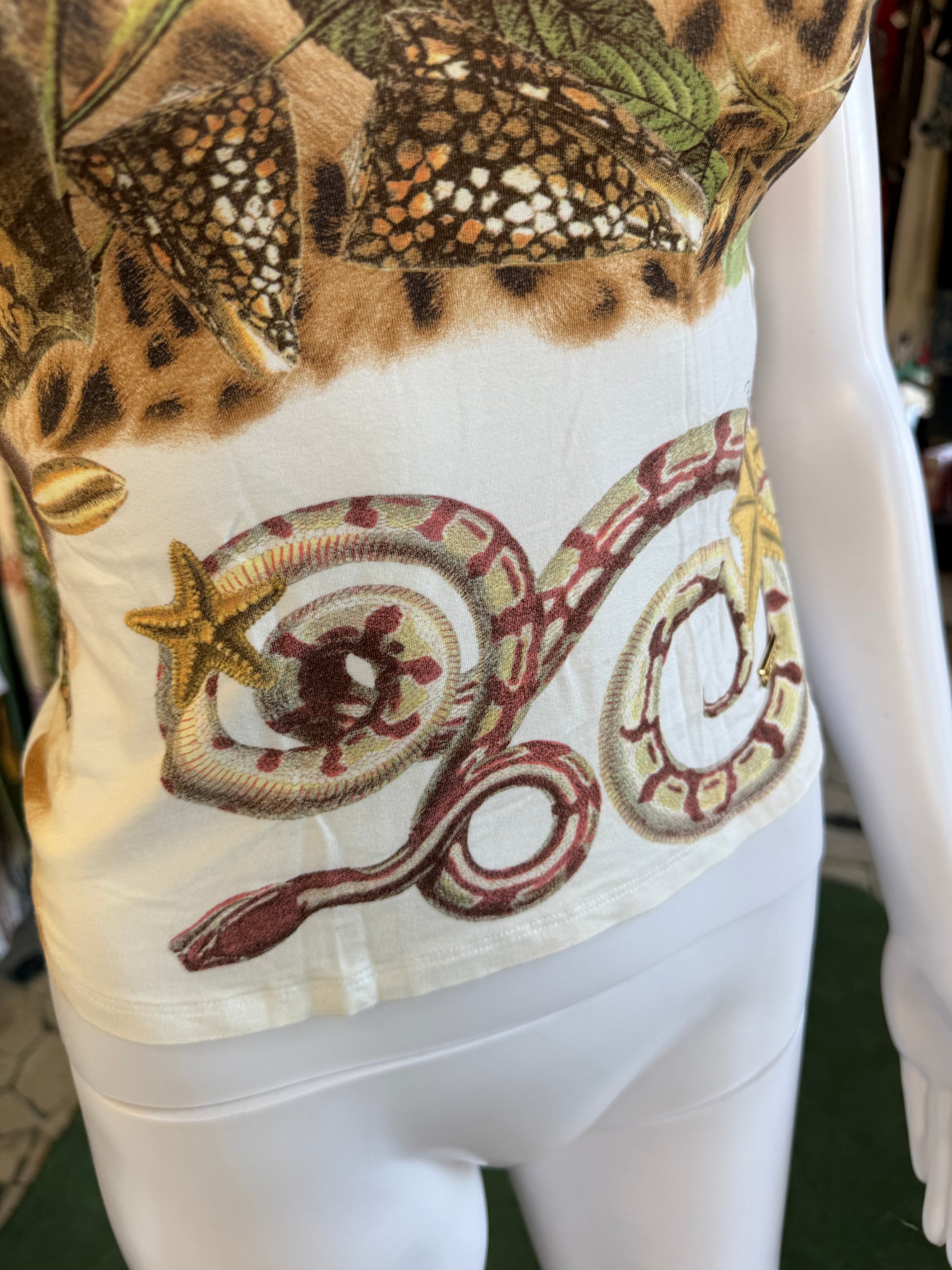 Top Roberto Cavalli SS2005 serpenti, leopardo e mare