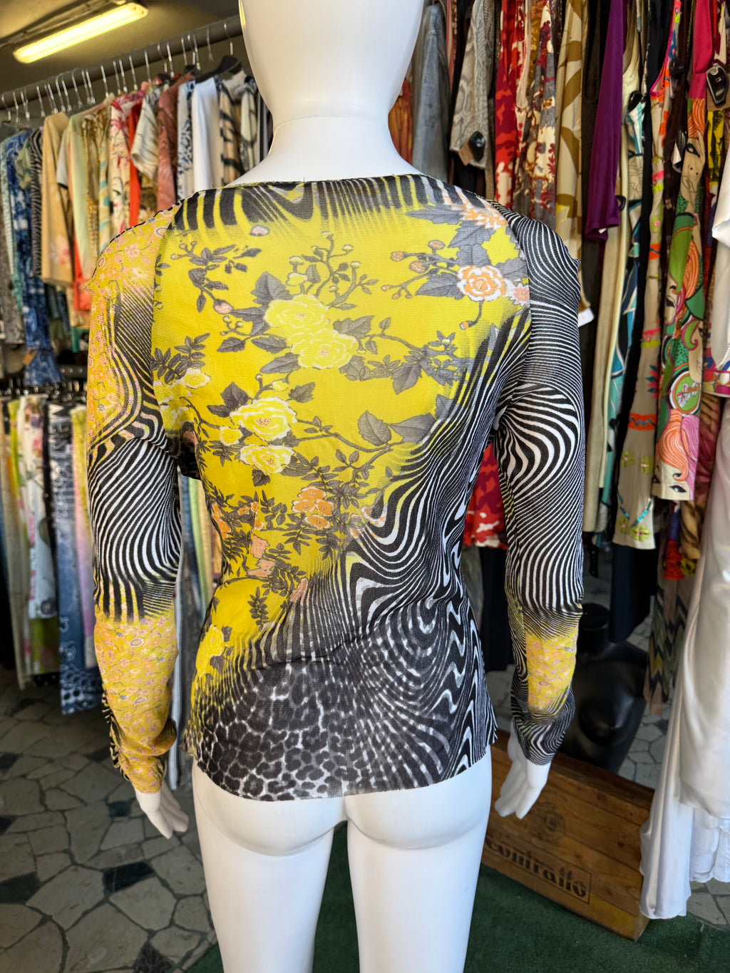 Top Roberto Cavalli Class patchwork fiori, leopardo e zebra