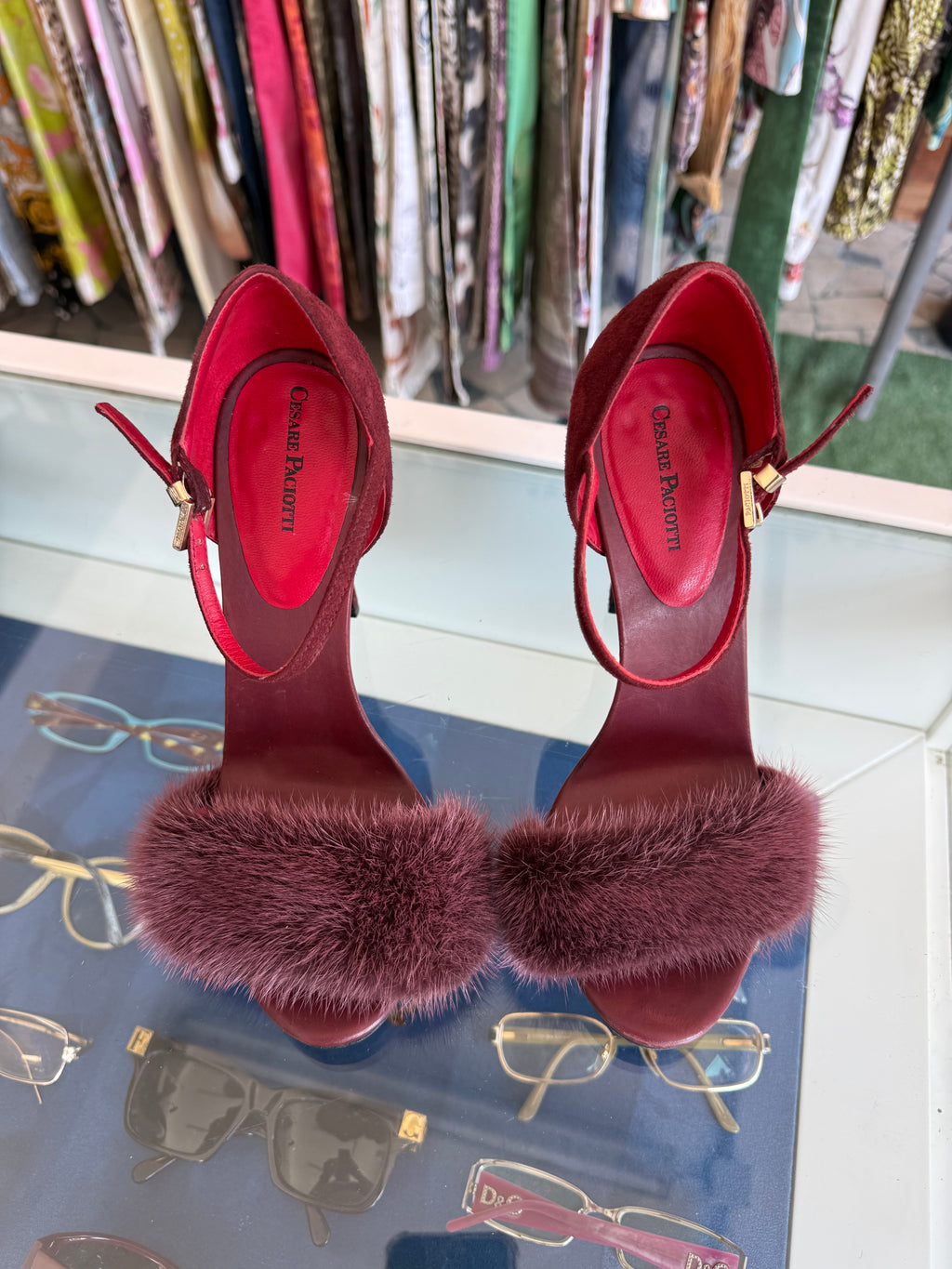 Sandali Cesare Paciotti Dagger Heels oro Bordeaux e visone 00s