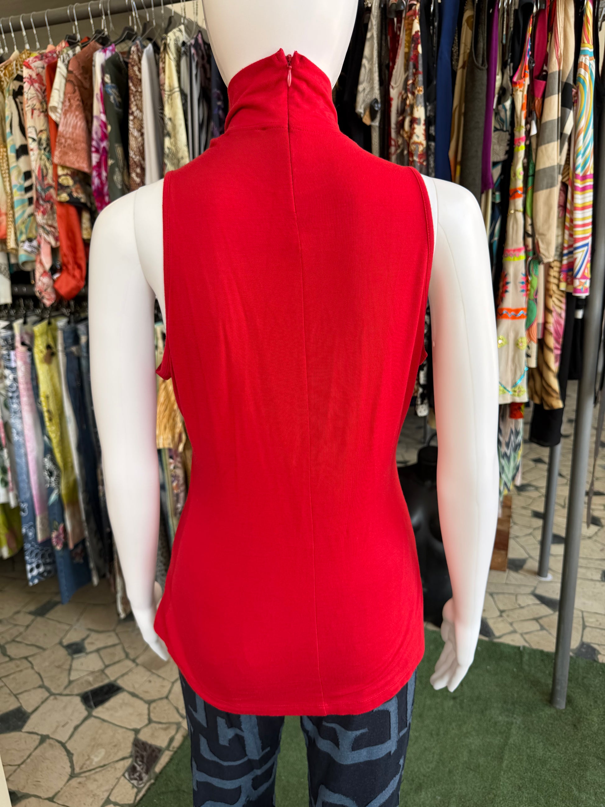 Top smanicato Gianfranco Ferrè rosso 00s