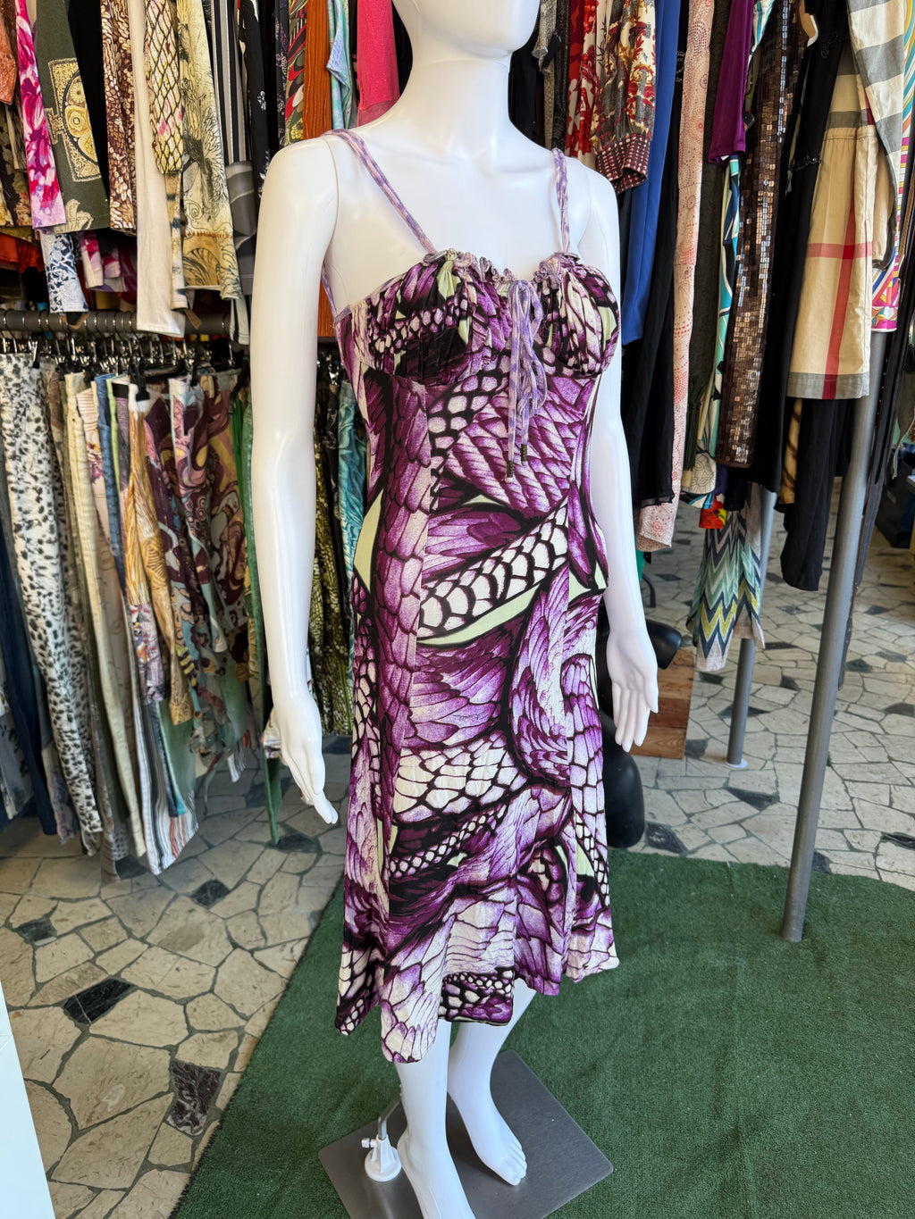 Abito Roberto Cavalli squame serpente viola 00s