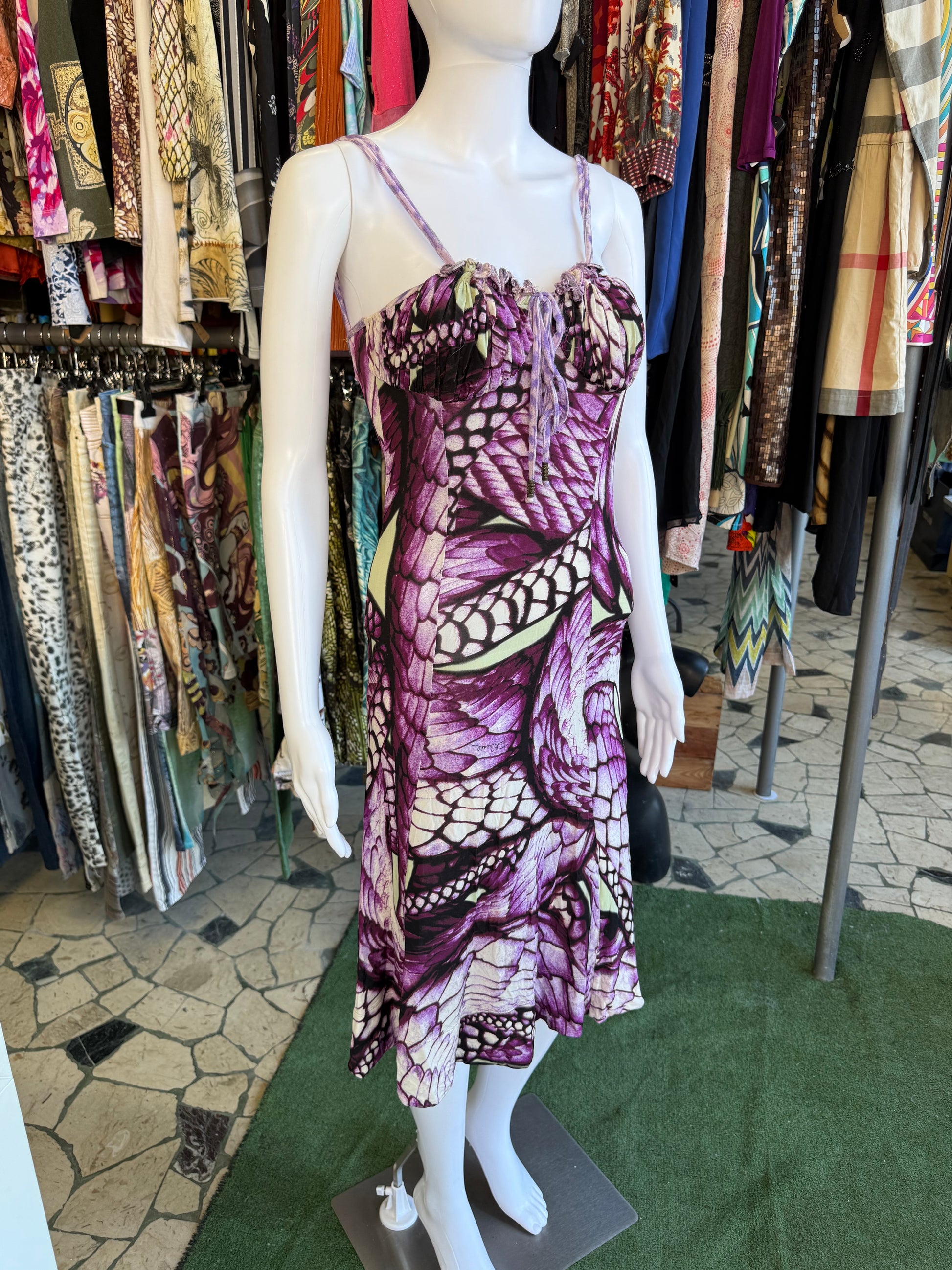 Abito Roberto Cavalli squame serpente viola 00s