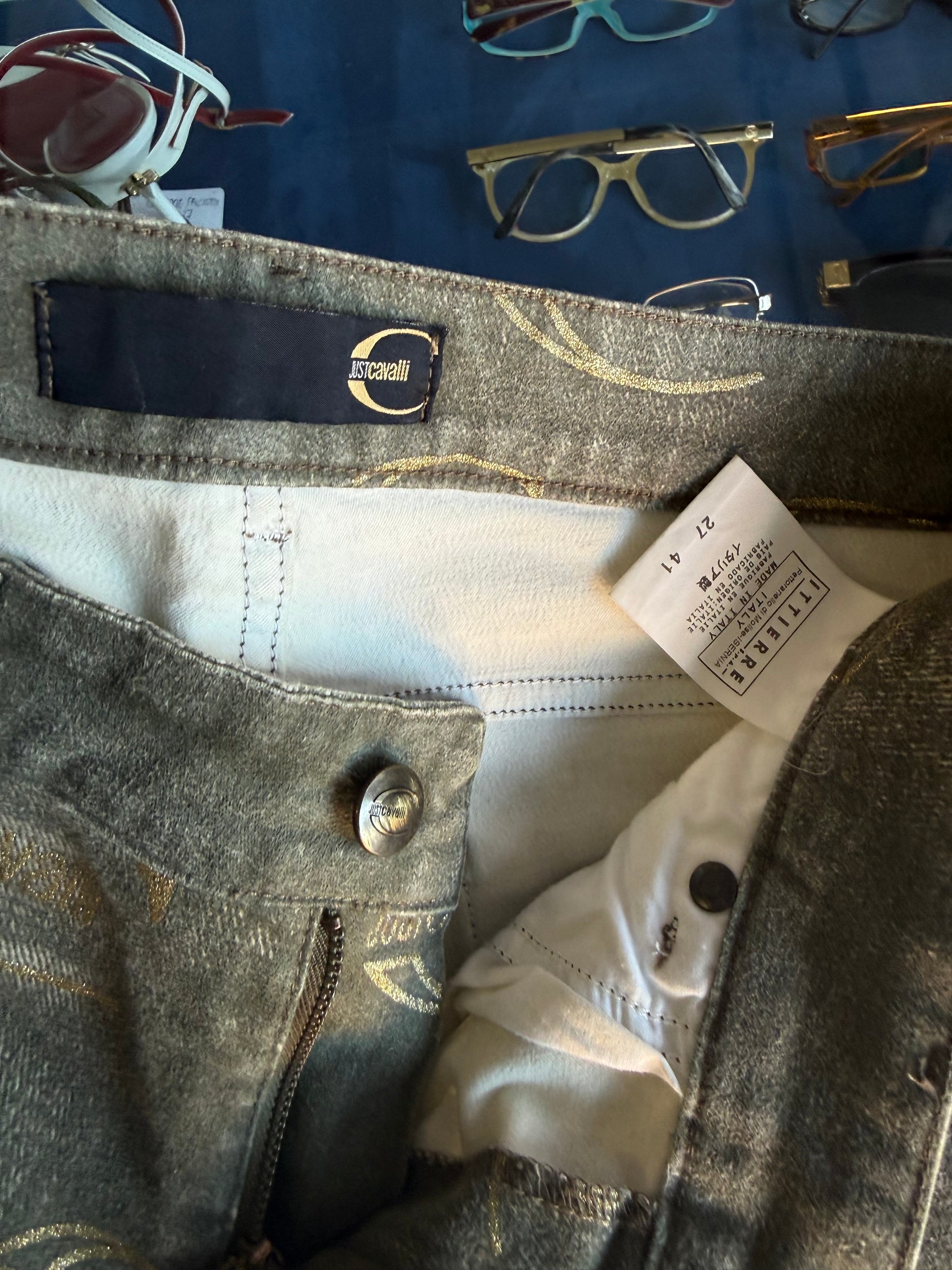 Jeans Roberto Cavalli logo Just verde oro 00s