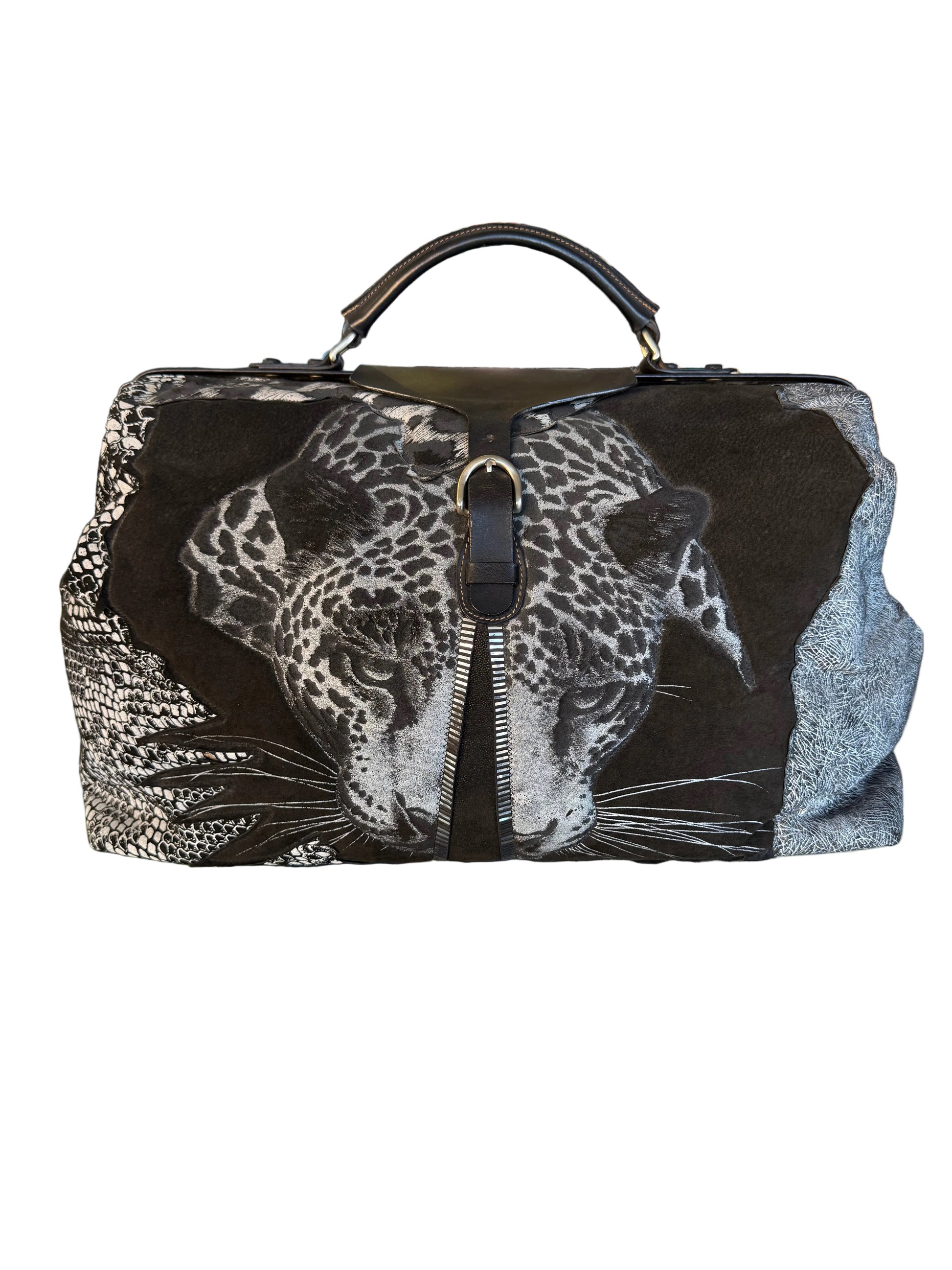 Borsa Roberto Cavalli da viaggio giaguaro patchwork anni 80