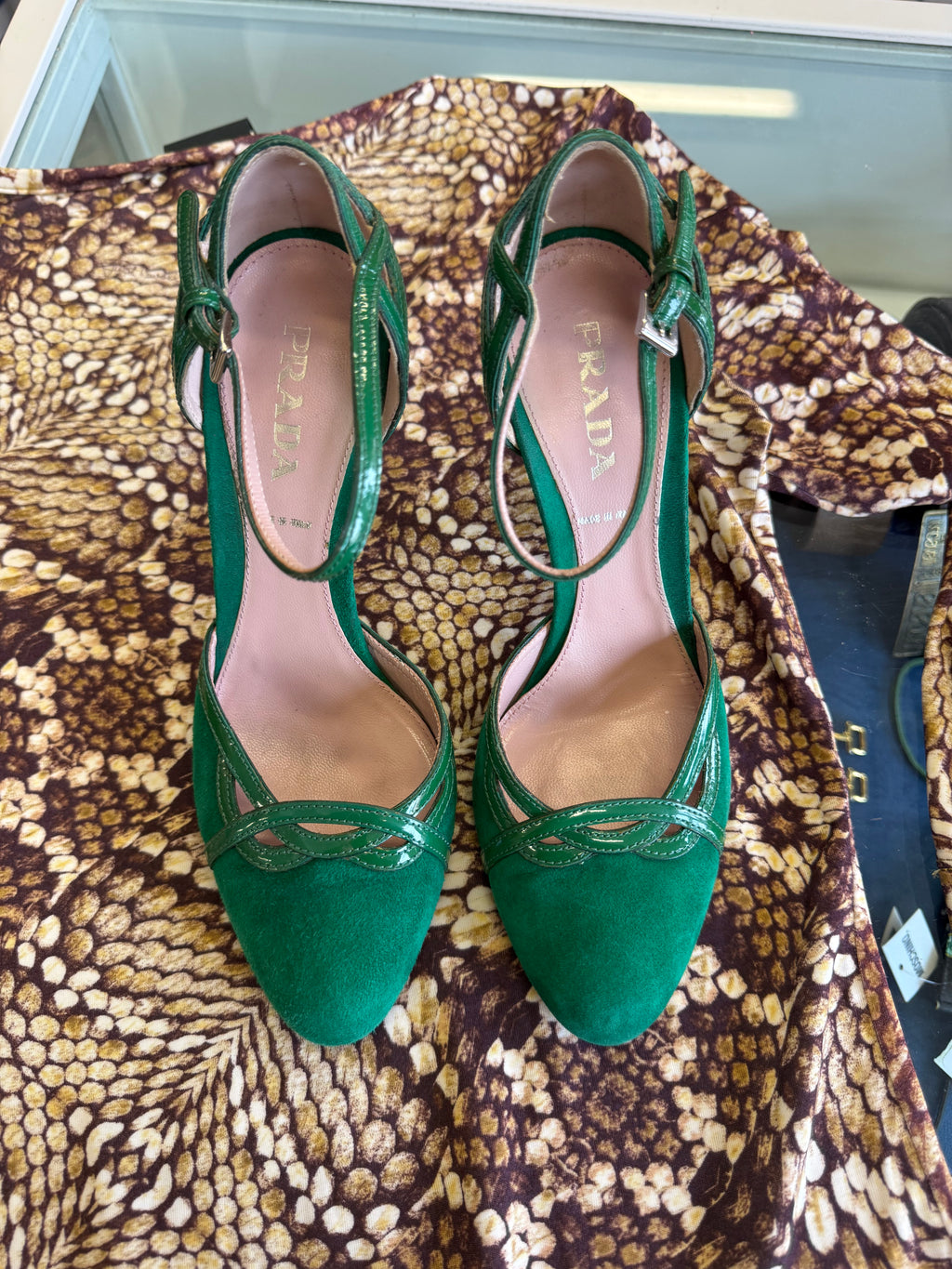 Sandali con tacco Prada anni 2000 verde erba