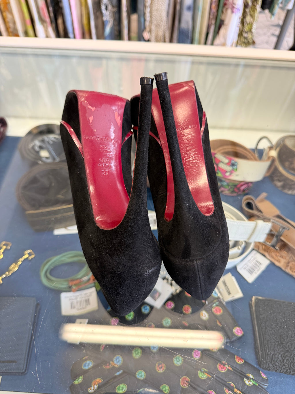 Décolleté Gianmarco Lorenzi 16 cm camoscio nero e bordeaux