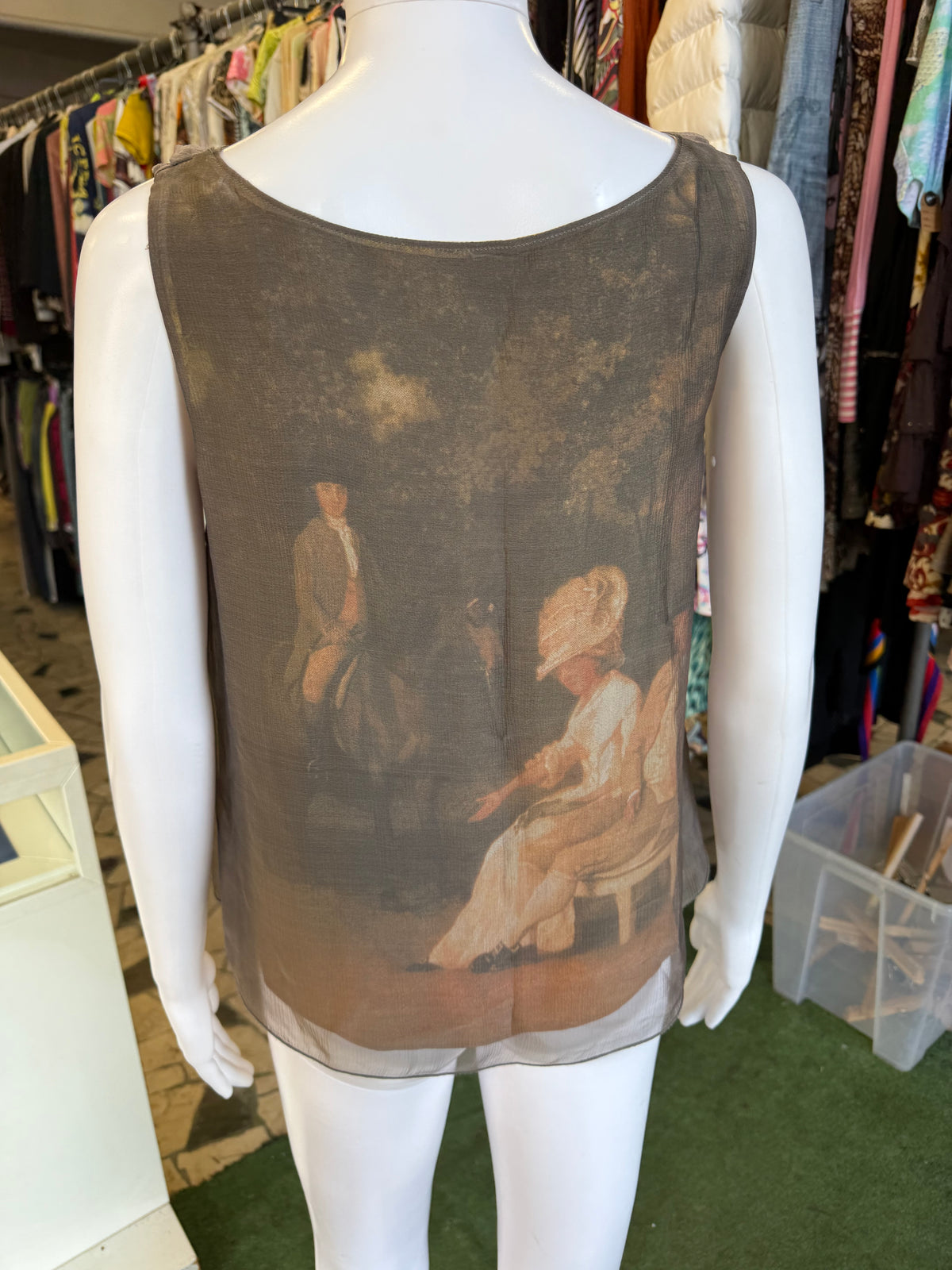 Top Valentino Garavani Vzone quadro rinascimentale in 100% organza di seta primi anni 90