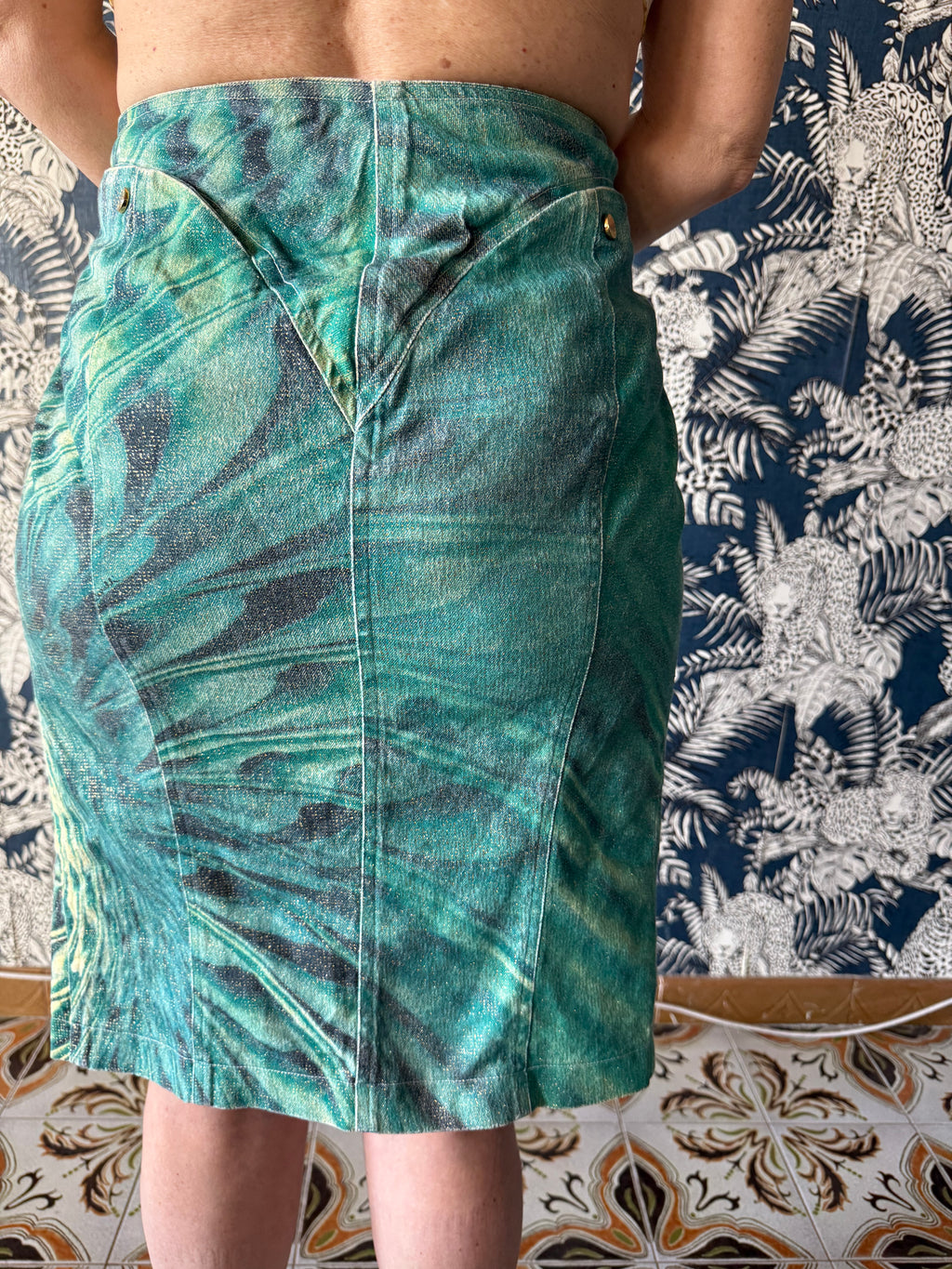 Gonna Roberto Cavalli SS2001 stampa psichedelica verde