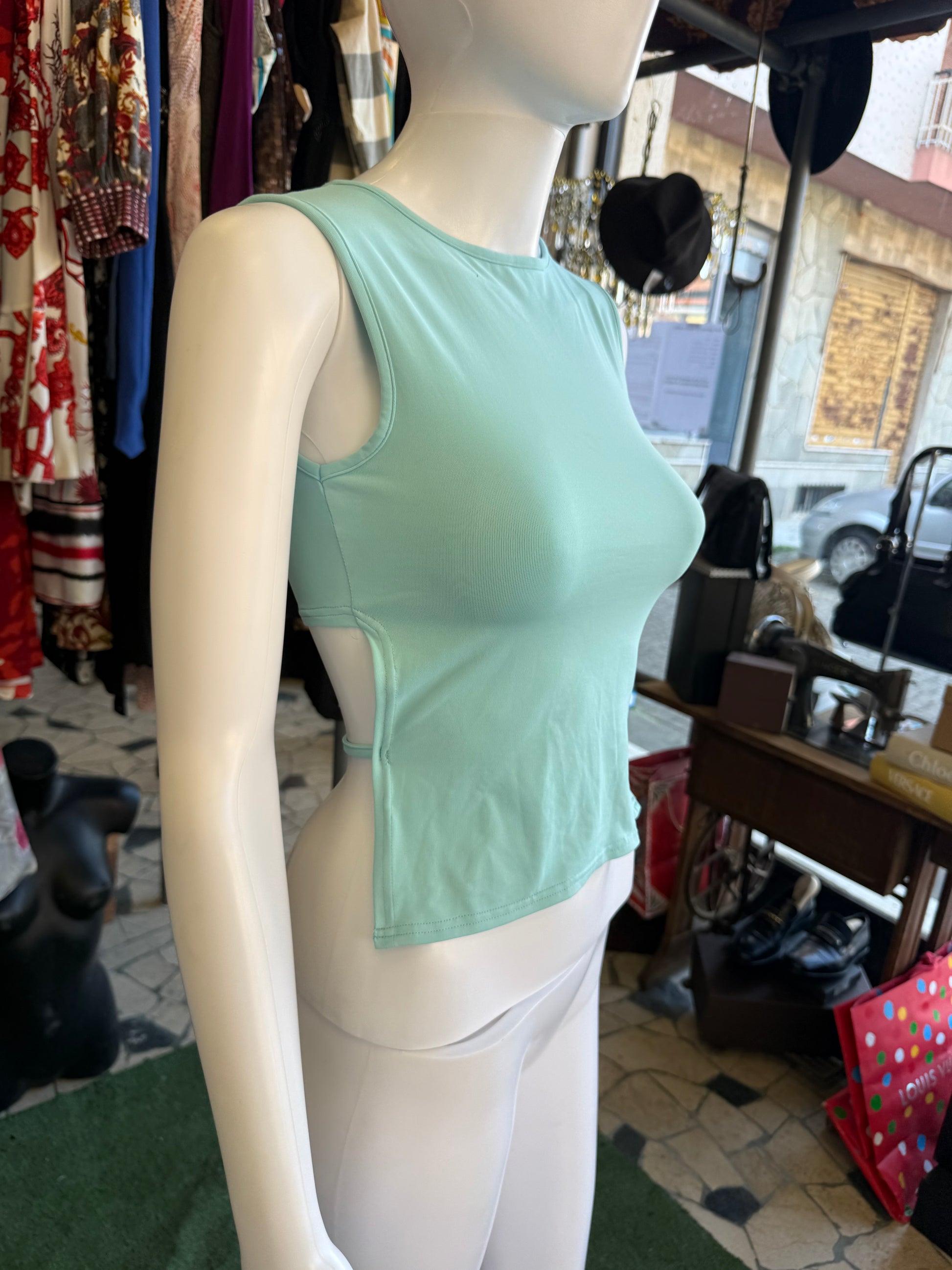 Top Prada schiena scoperta azzurro 90s