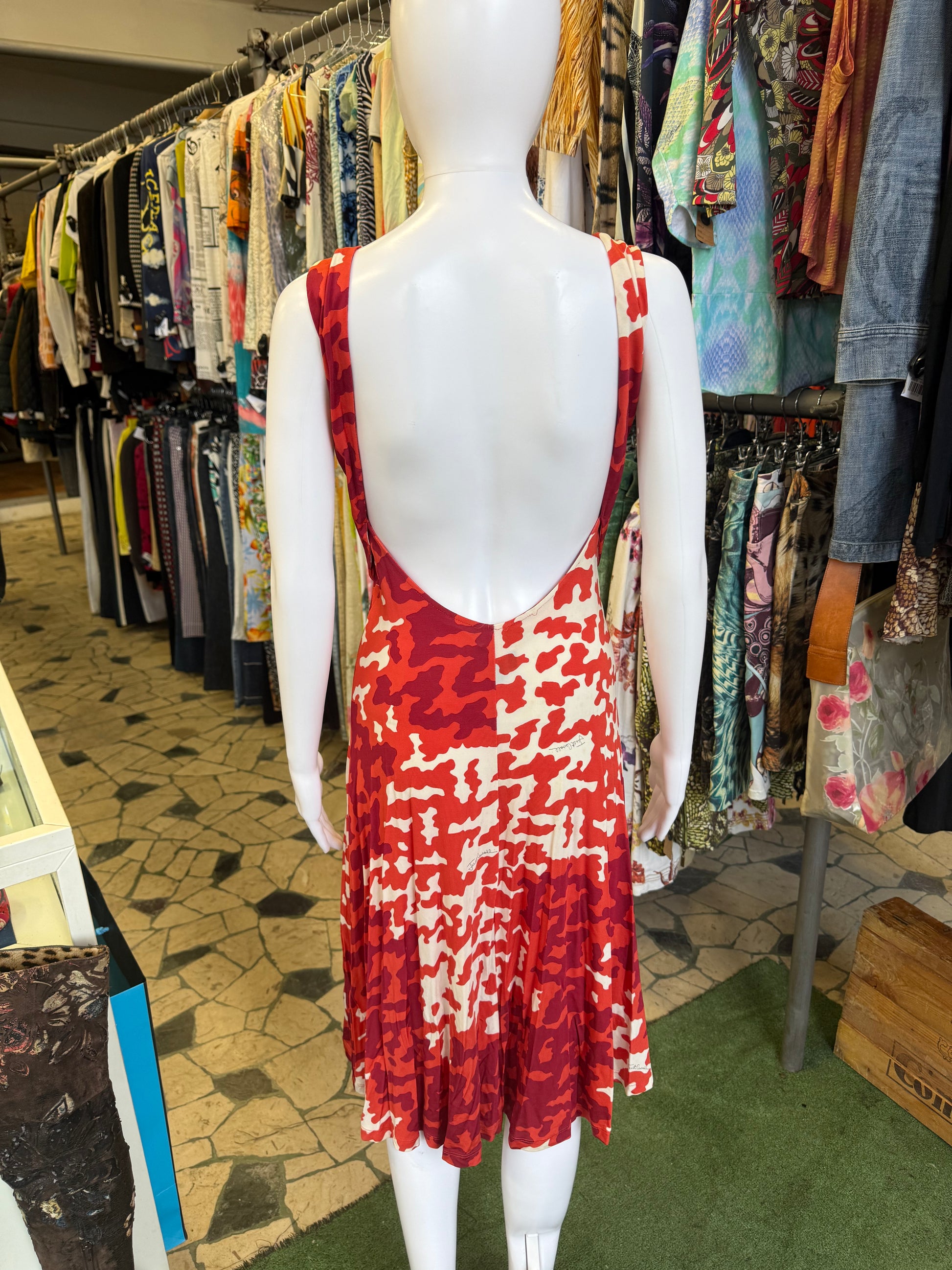 Abito Roberto Cavalli mimetico rosso 2000s