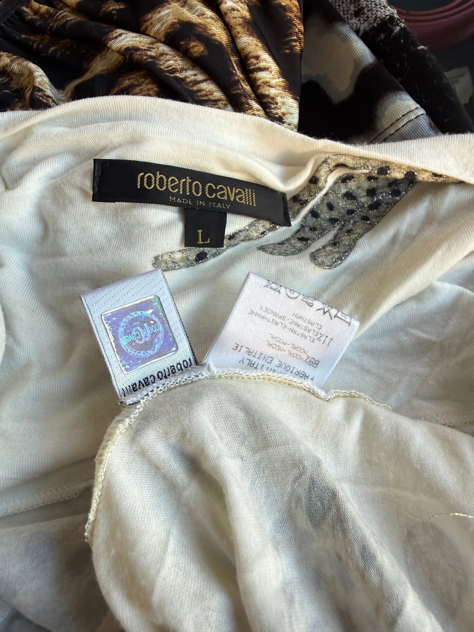 Top Roberto Cavalli FW2002 tigre e leopardo