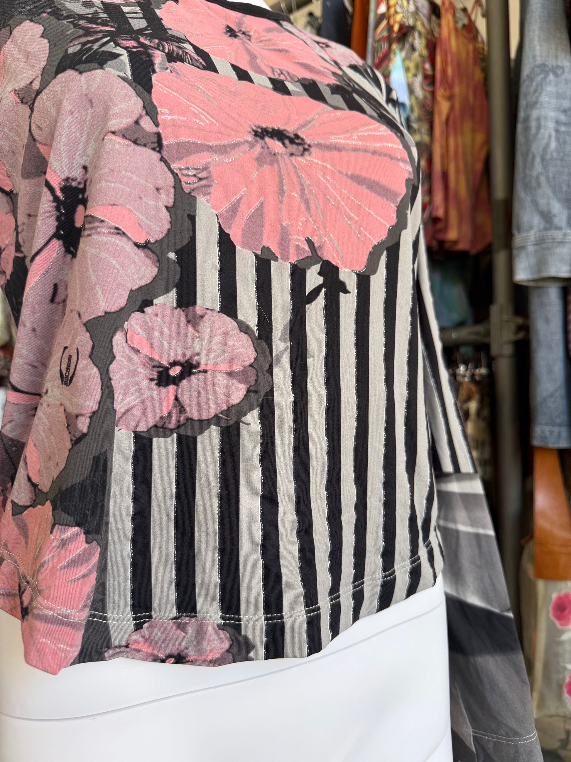 Top manica lunga Roberto Cavalli fiori e righe 2000s