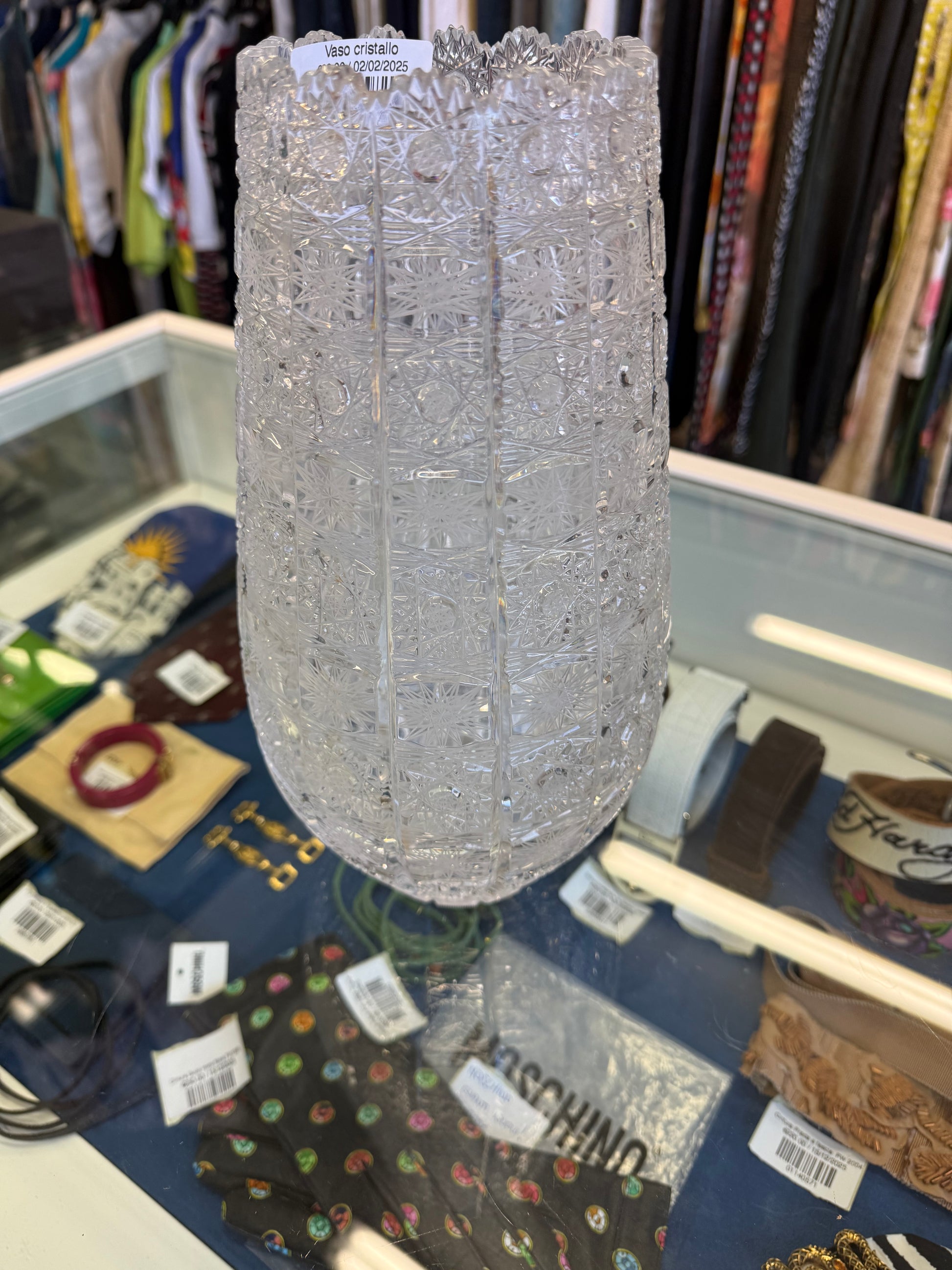 Vaso cristallo con intarsi e lavorazioni