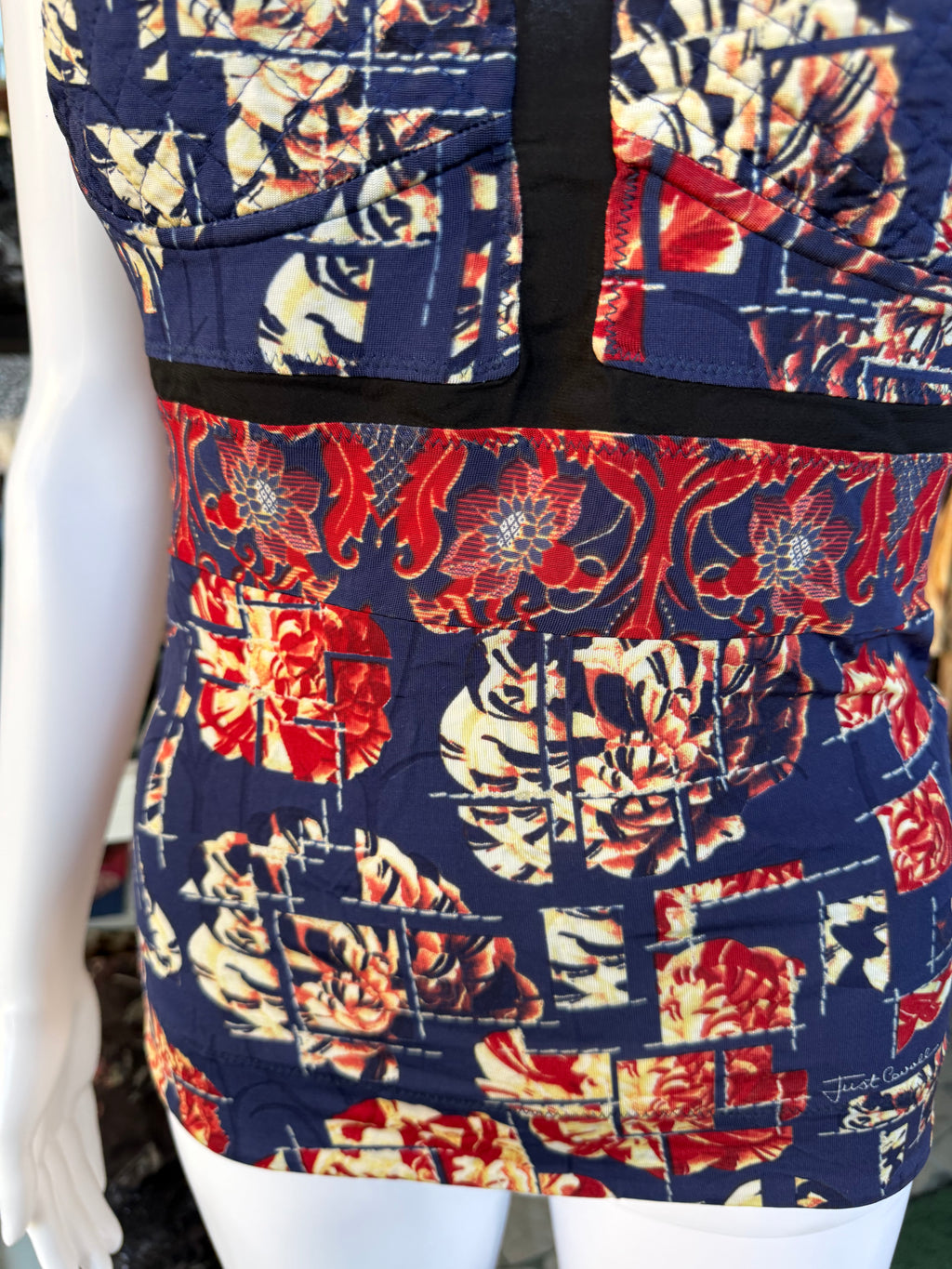 Top Roberto Cavalli just fiori patchwork 2000s