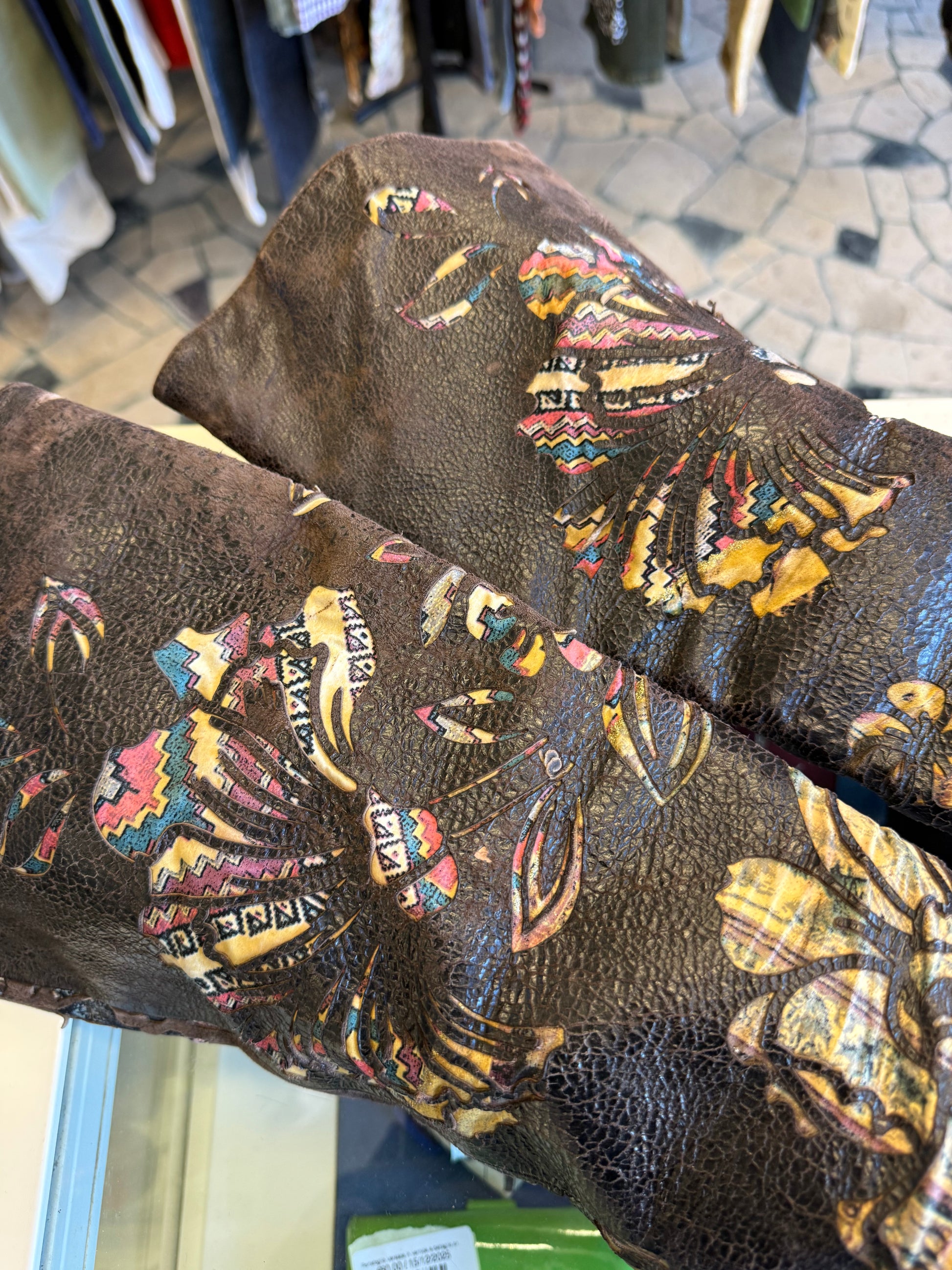 Iconici stivali Roberto Cavalli SS2002 pelle laserata e seta patchwork nuovi