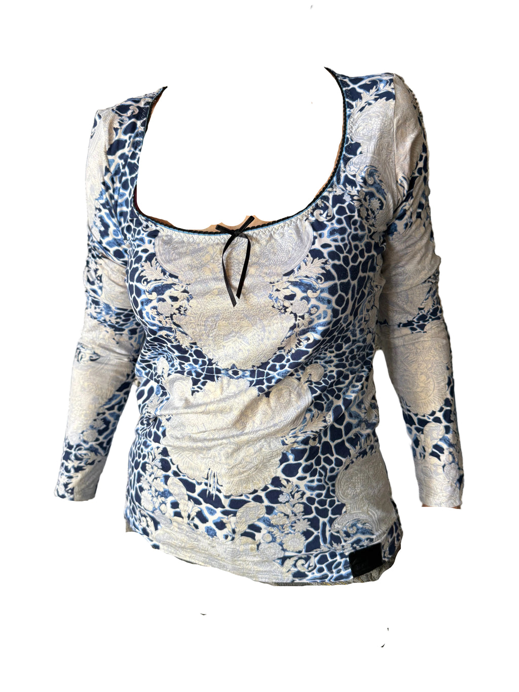 Top leopardo blu e barocco Roberto Cavalli Just