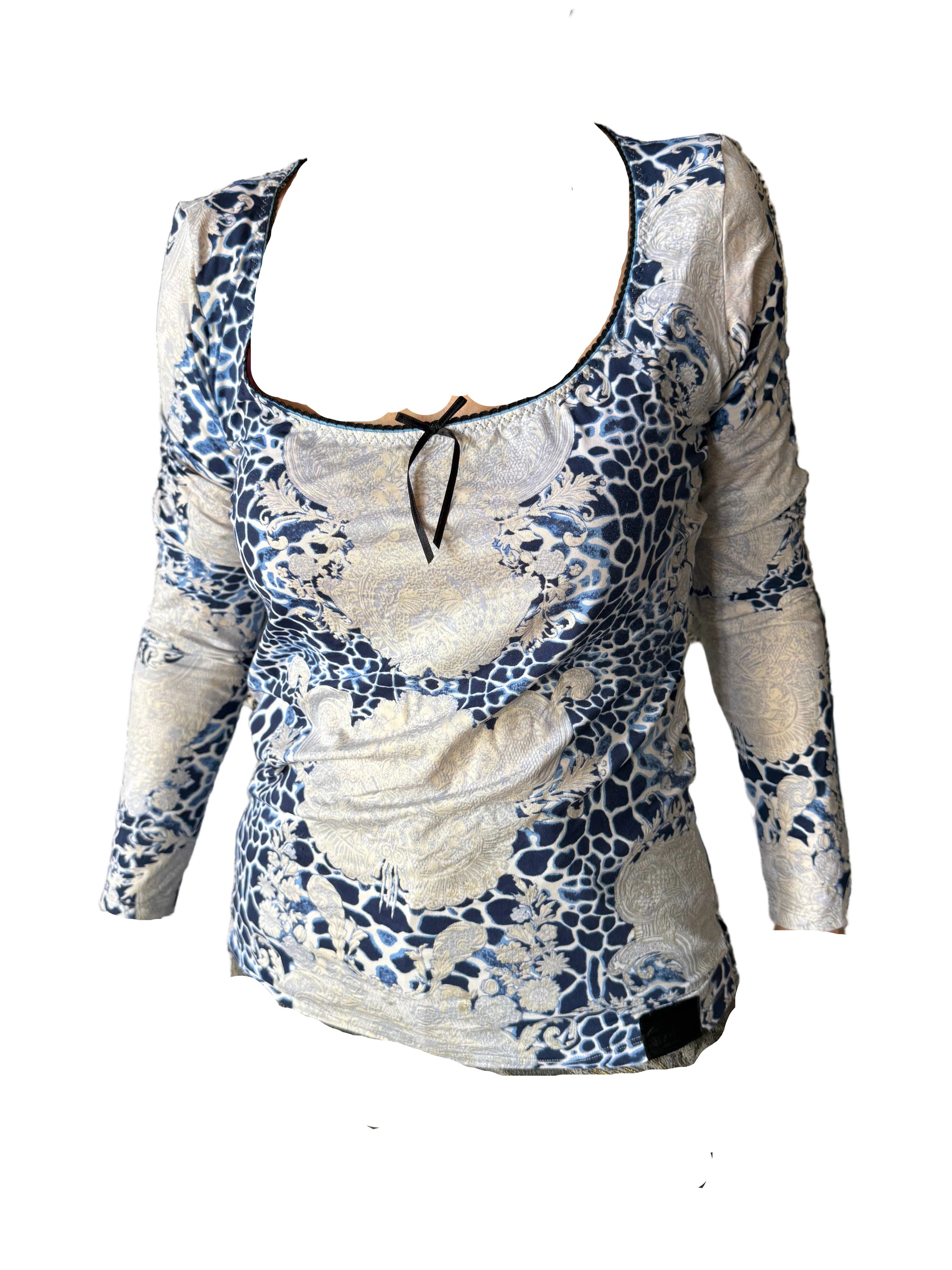 Top leopardo blu e barocco Roberto Cavalli Just