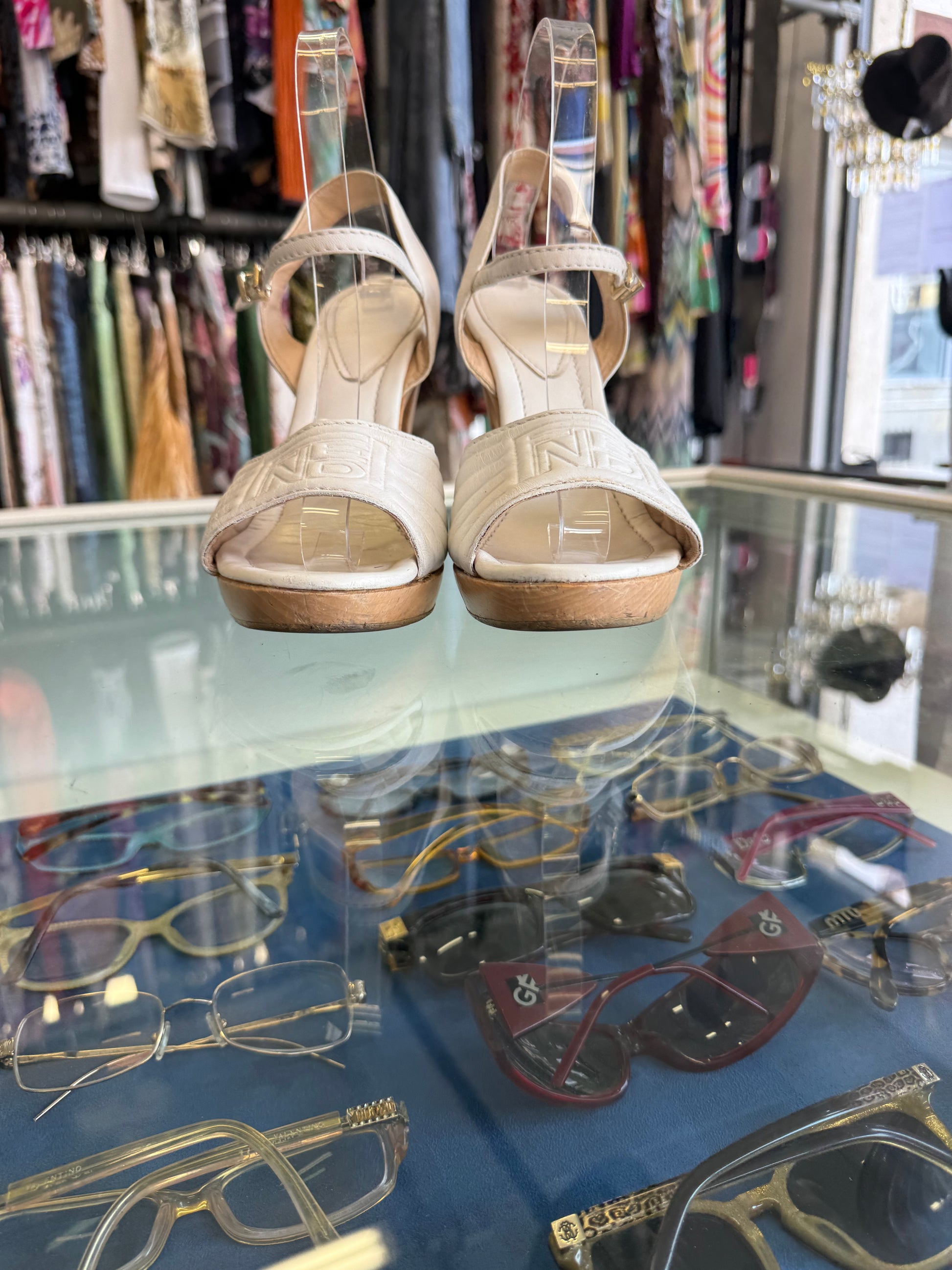Sandali Fendi legno e pelle 00s