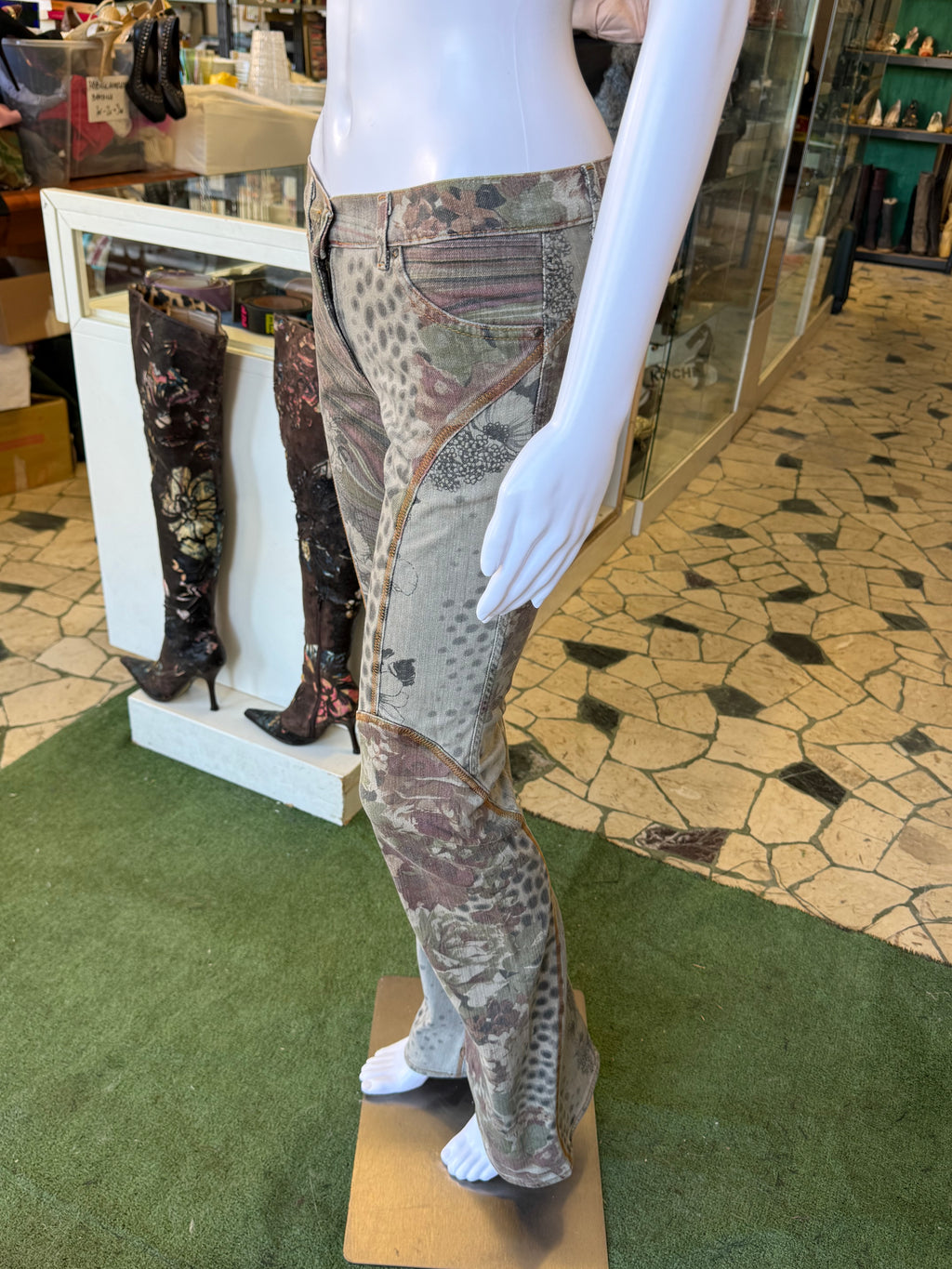 Jeans Roberto Cavalli fiori e leopardo zampa 2000s