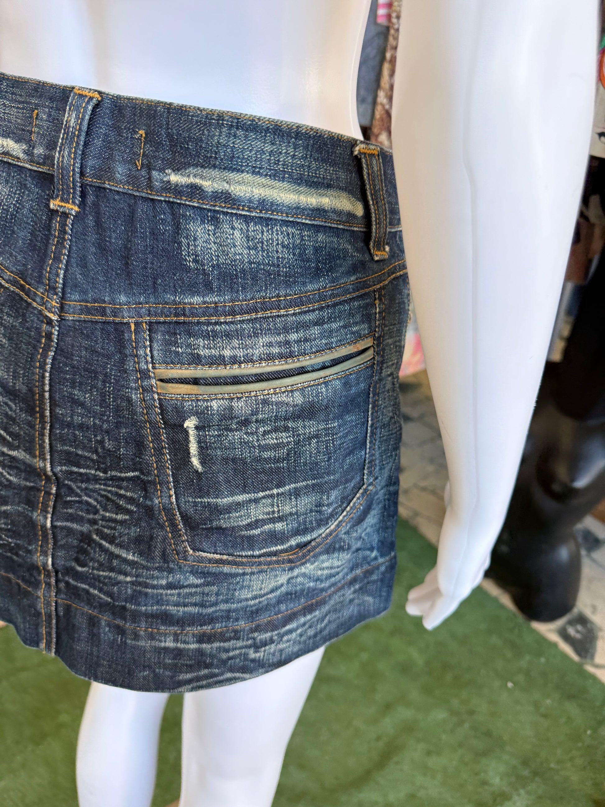Mini gonna Roberto Cavalli pelle e denim Y2K 00s