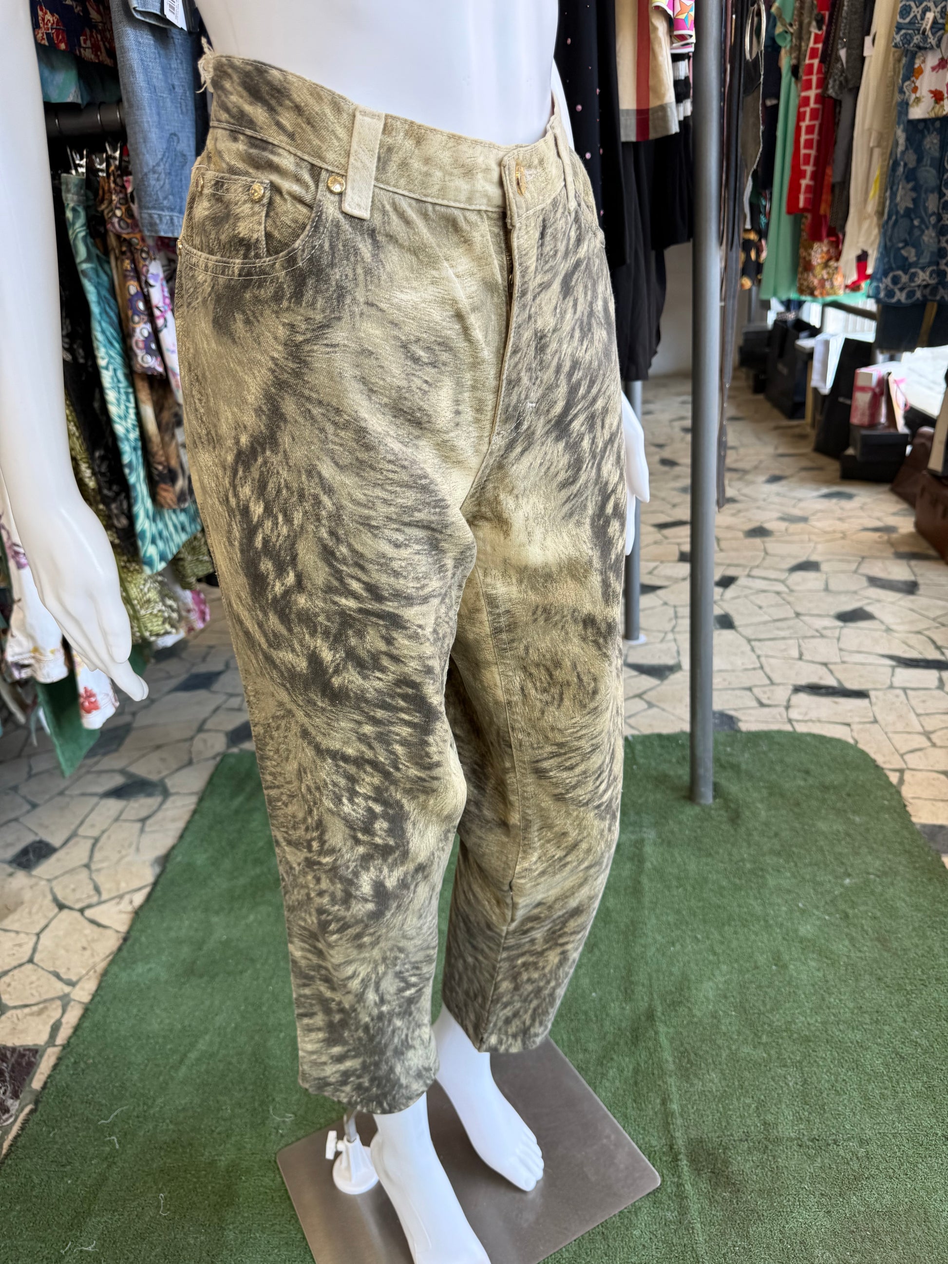 Jeans Roberto Cavalli FW1998 pelliccia lupo grigio