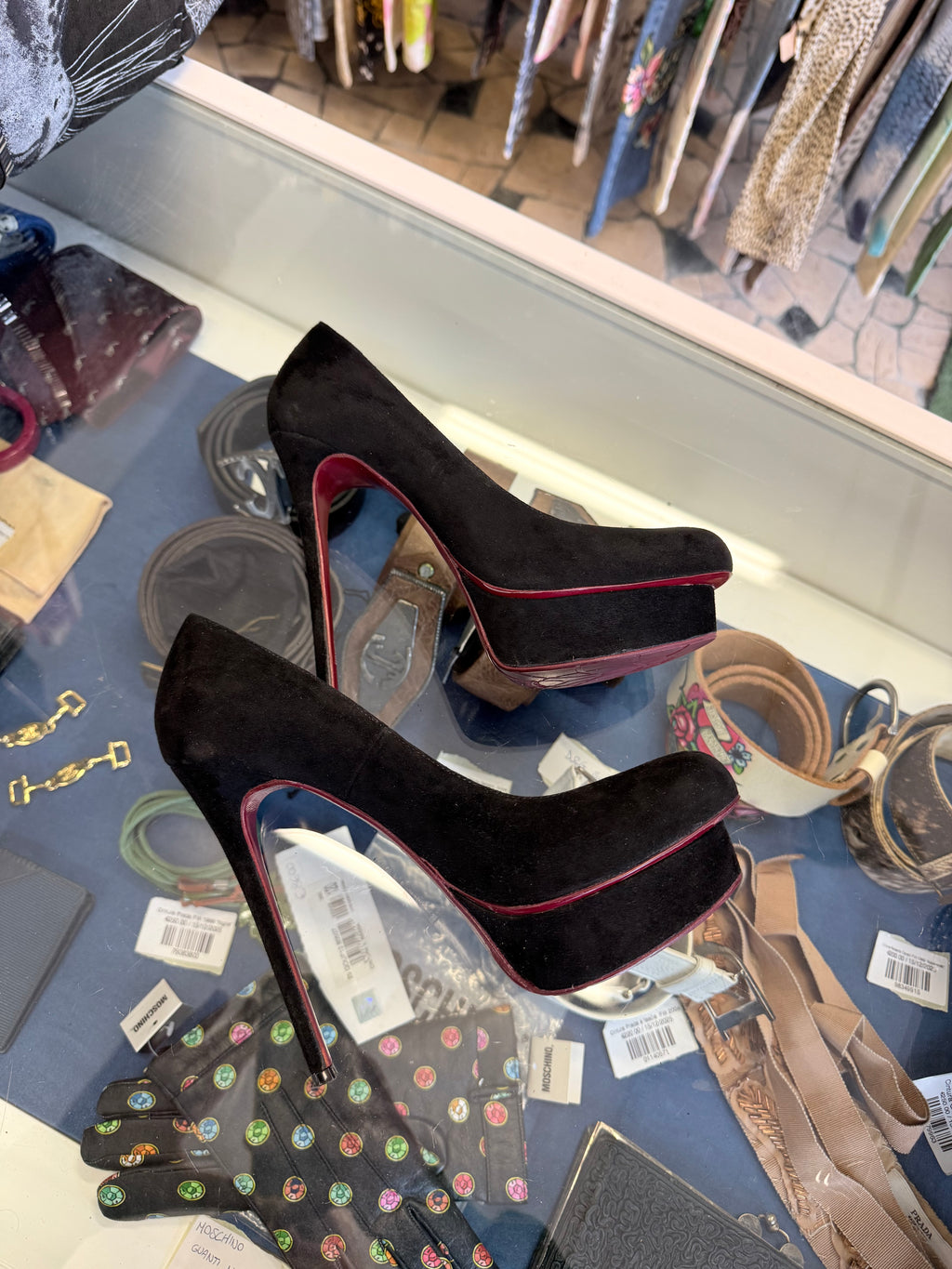 Décolleté Gianmarco Lorenzi 16 cm camoscio nero e bordeaux
