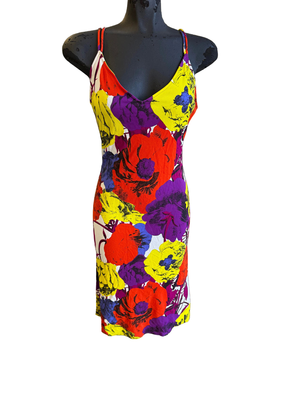 Abito Gianni Versace SS2002 stampa fiori multicolore