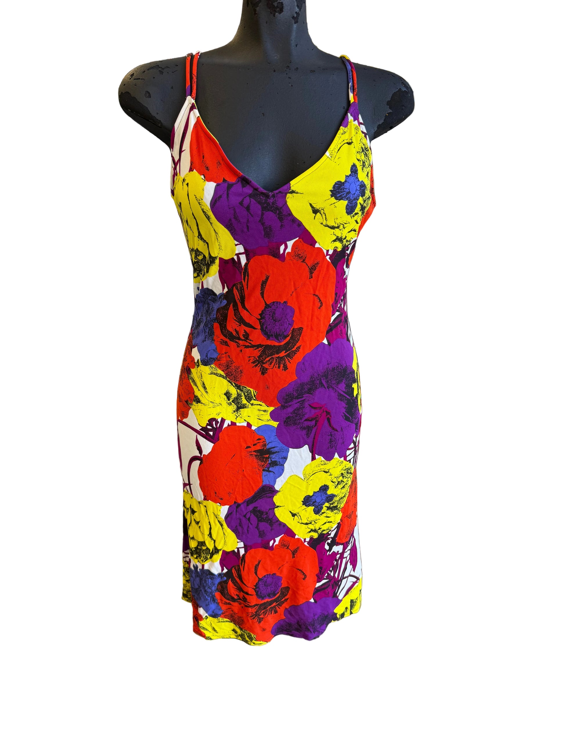 Abito Gianni Versace SS2002 stampa fiori multicolore