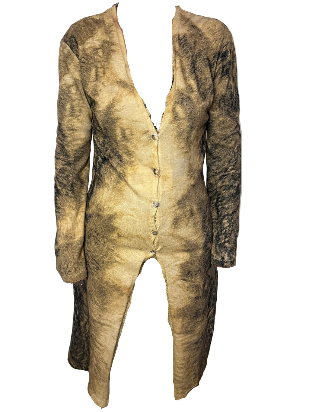 Cardigan lungo Roberto Cavalli stampa pelliccia lupo FW1999