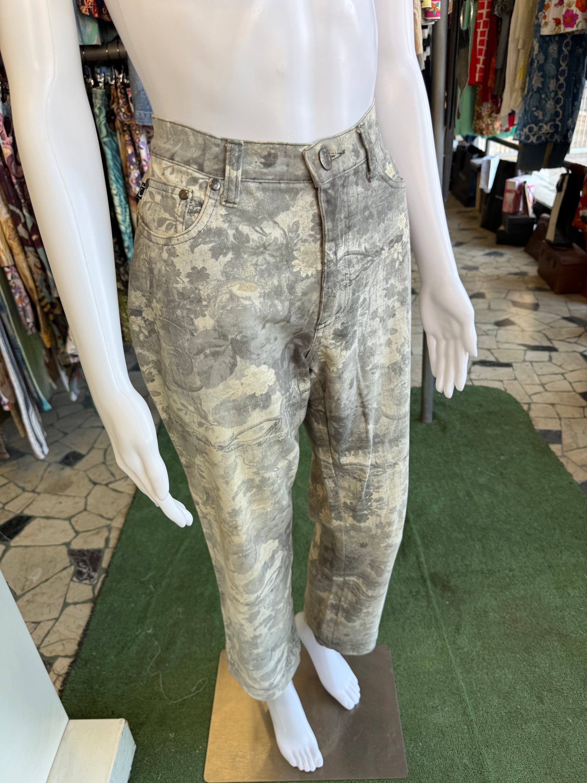 Jeans Roberto Cavalli fiori grigi 90s