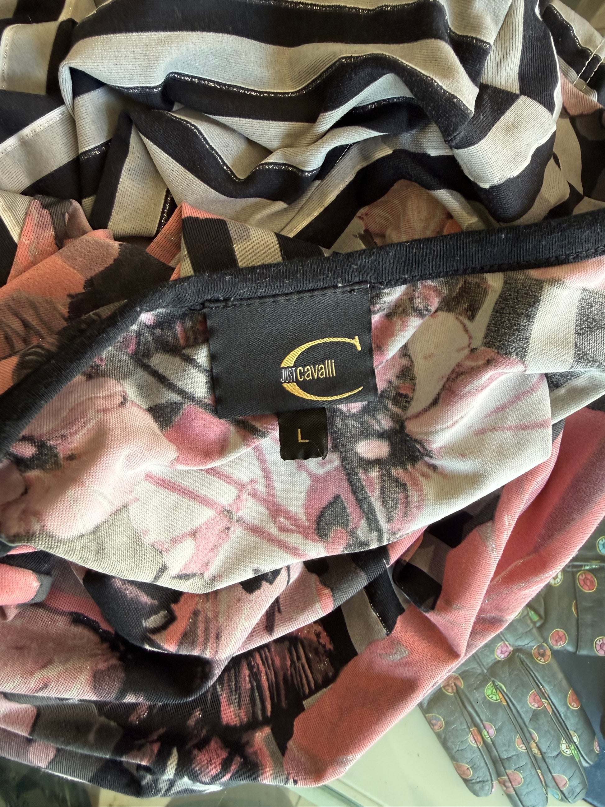 Top manica lunga Roberto Cavalli fiori e righe 2000s
