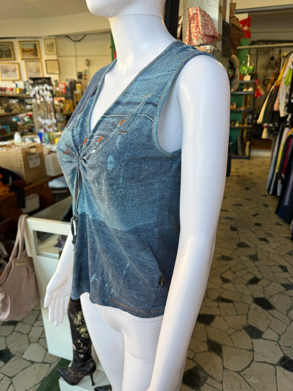 Top Roberto Cavalli stampa denim 90s