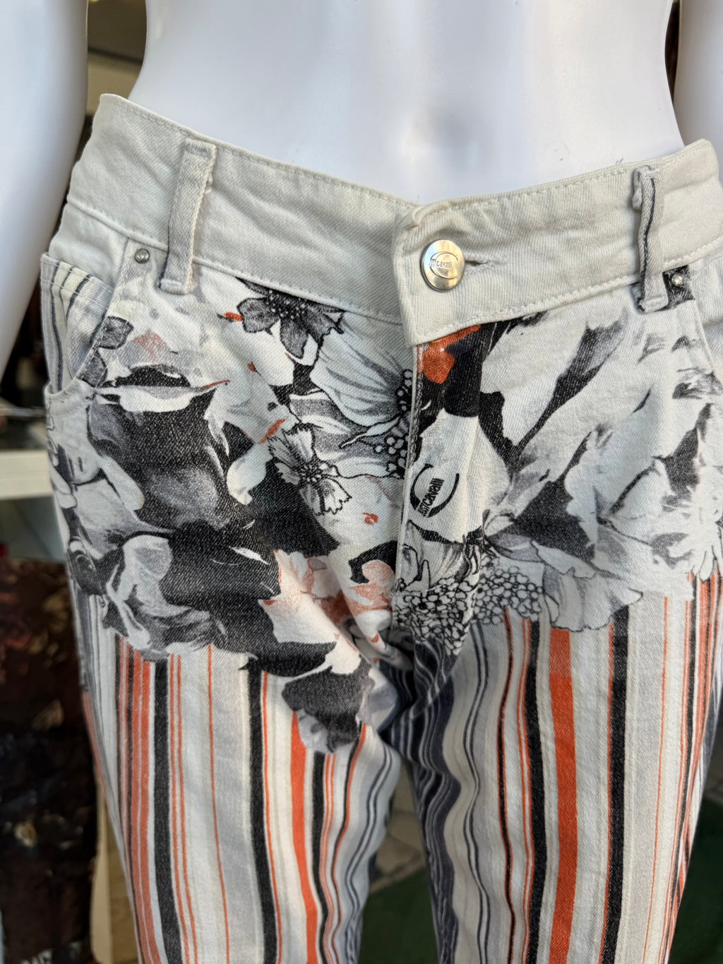Jeans Roberto Cavalli fiori astratti 2000s
