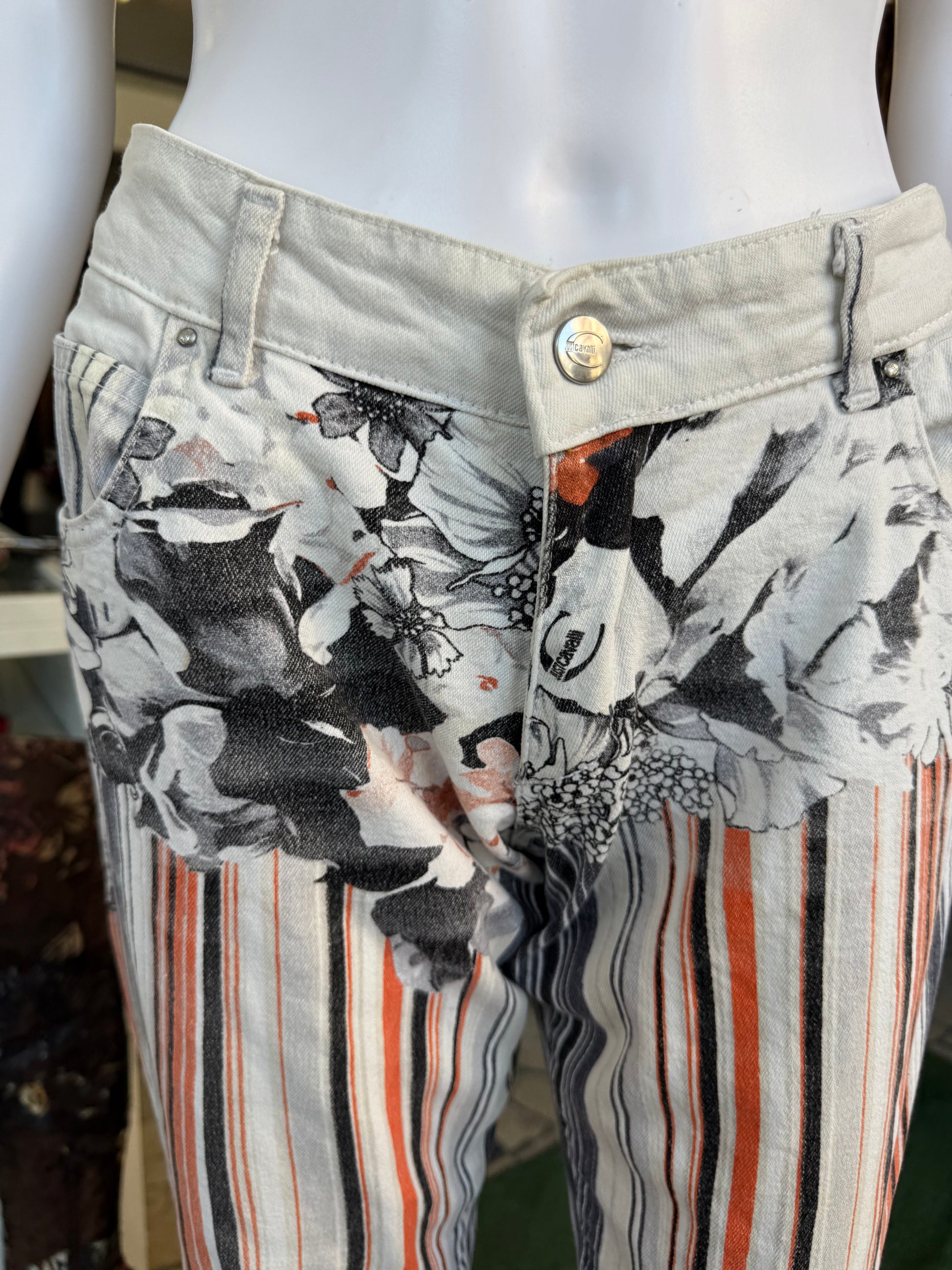 Jeans Roberto Cavalli fiori astratti 2000s