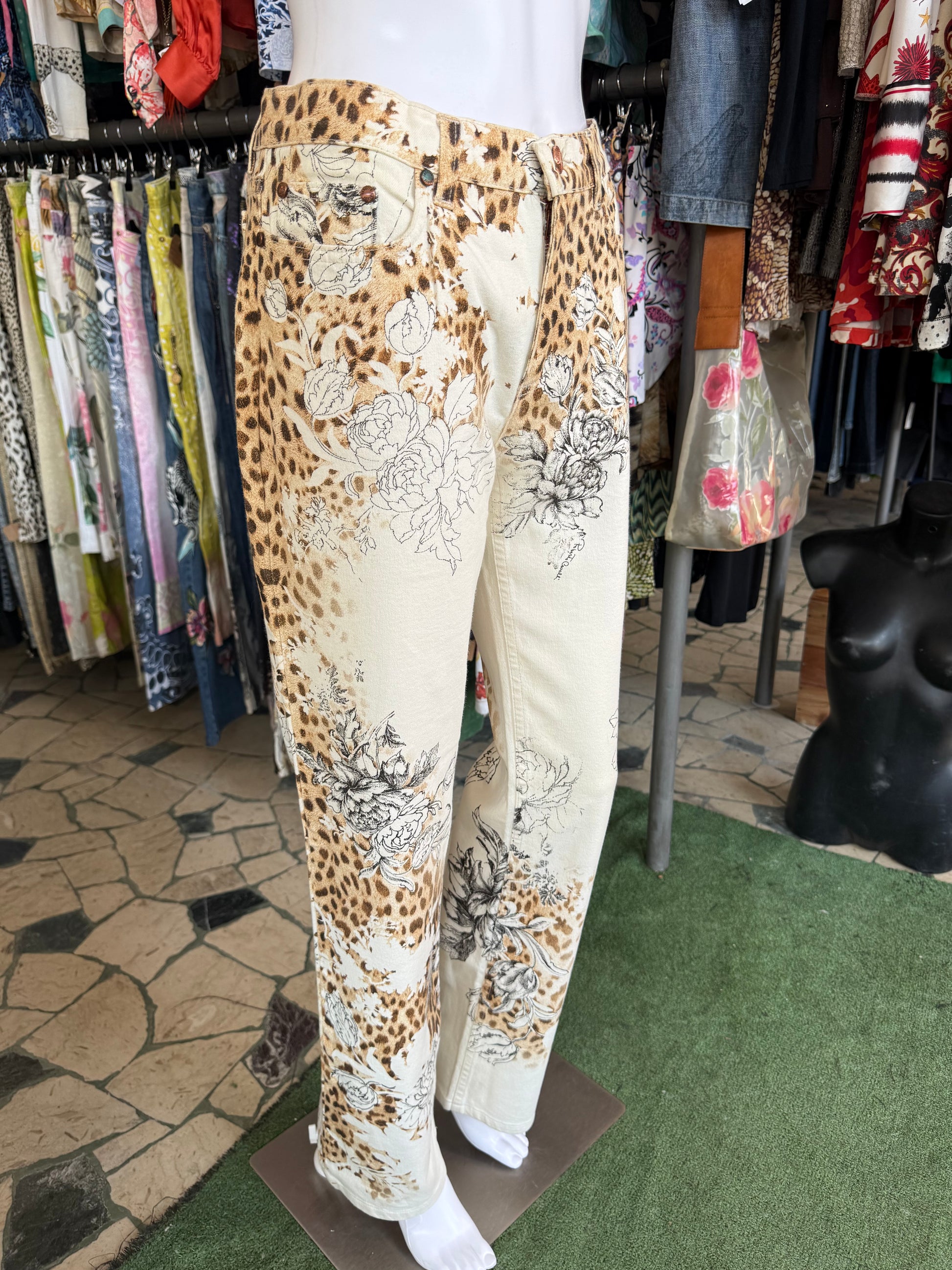 Jeans Roberto Cavalli SS2002 Leopardo e rose